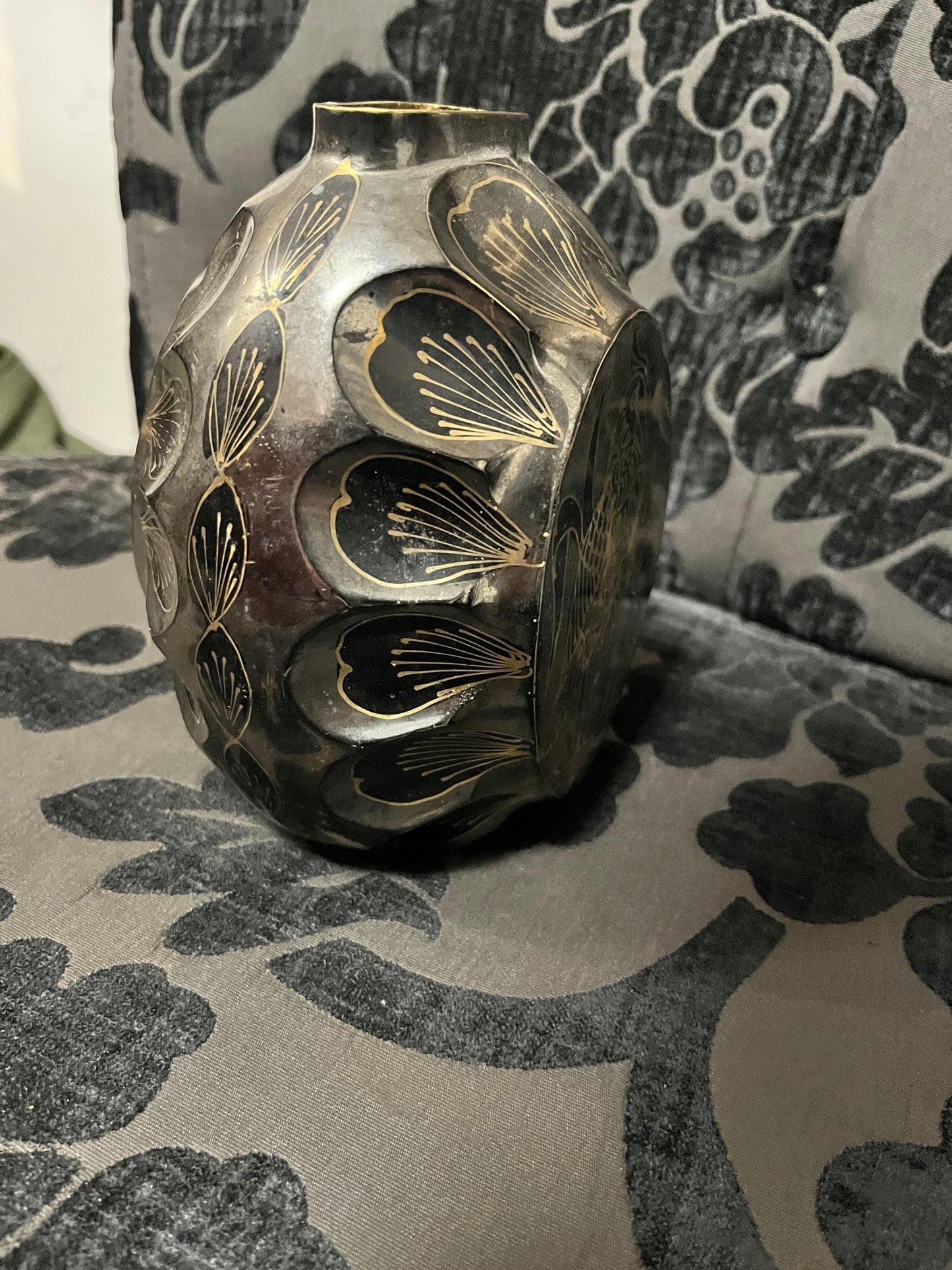 A  7 inch Indian heavy superb brass vase  great imagery of peacock  wow