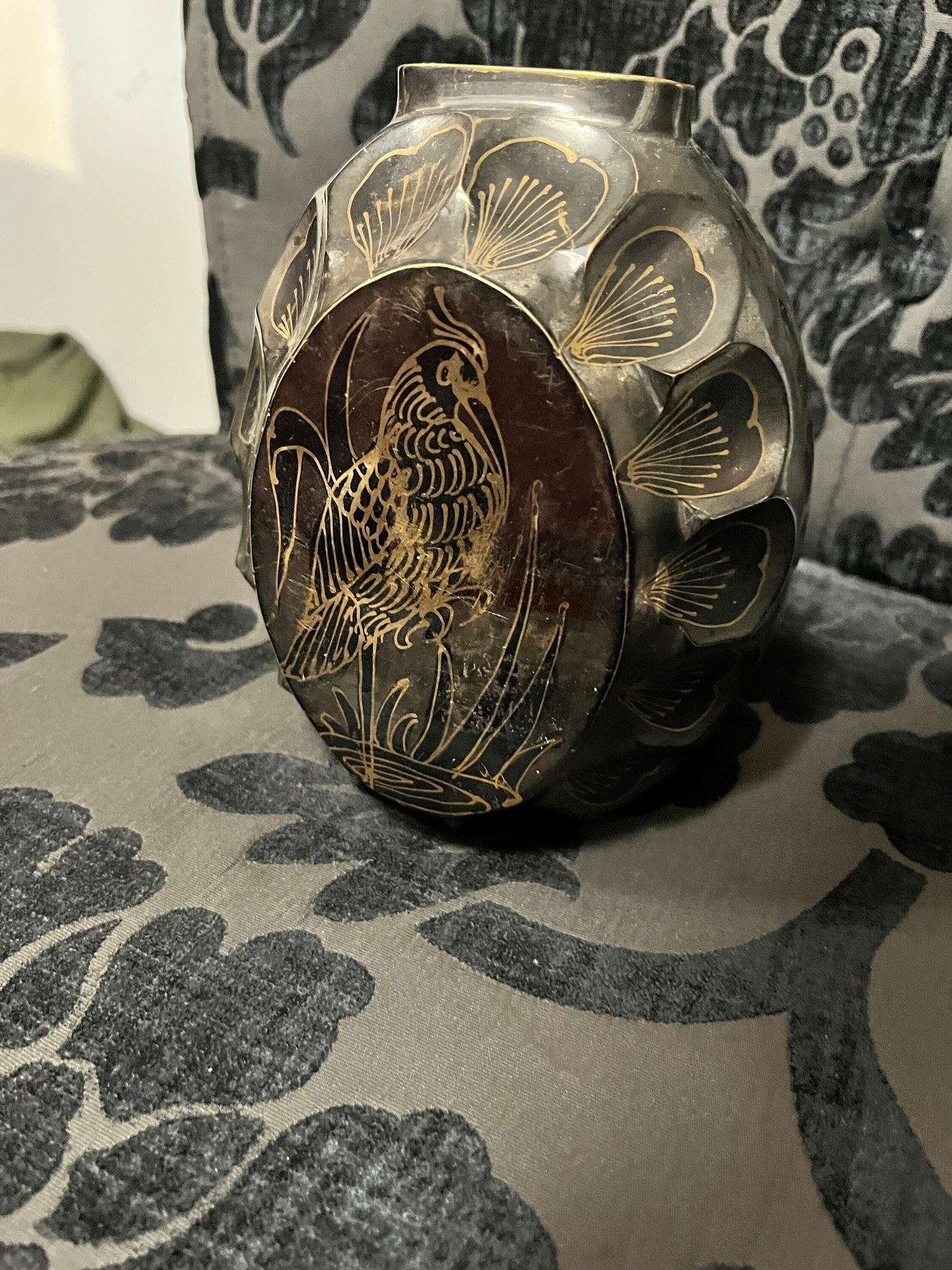 A  7 inch Indian heavy superb brass vase  great imagery of peacock  wow