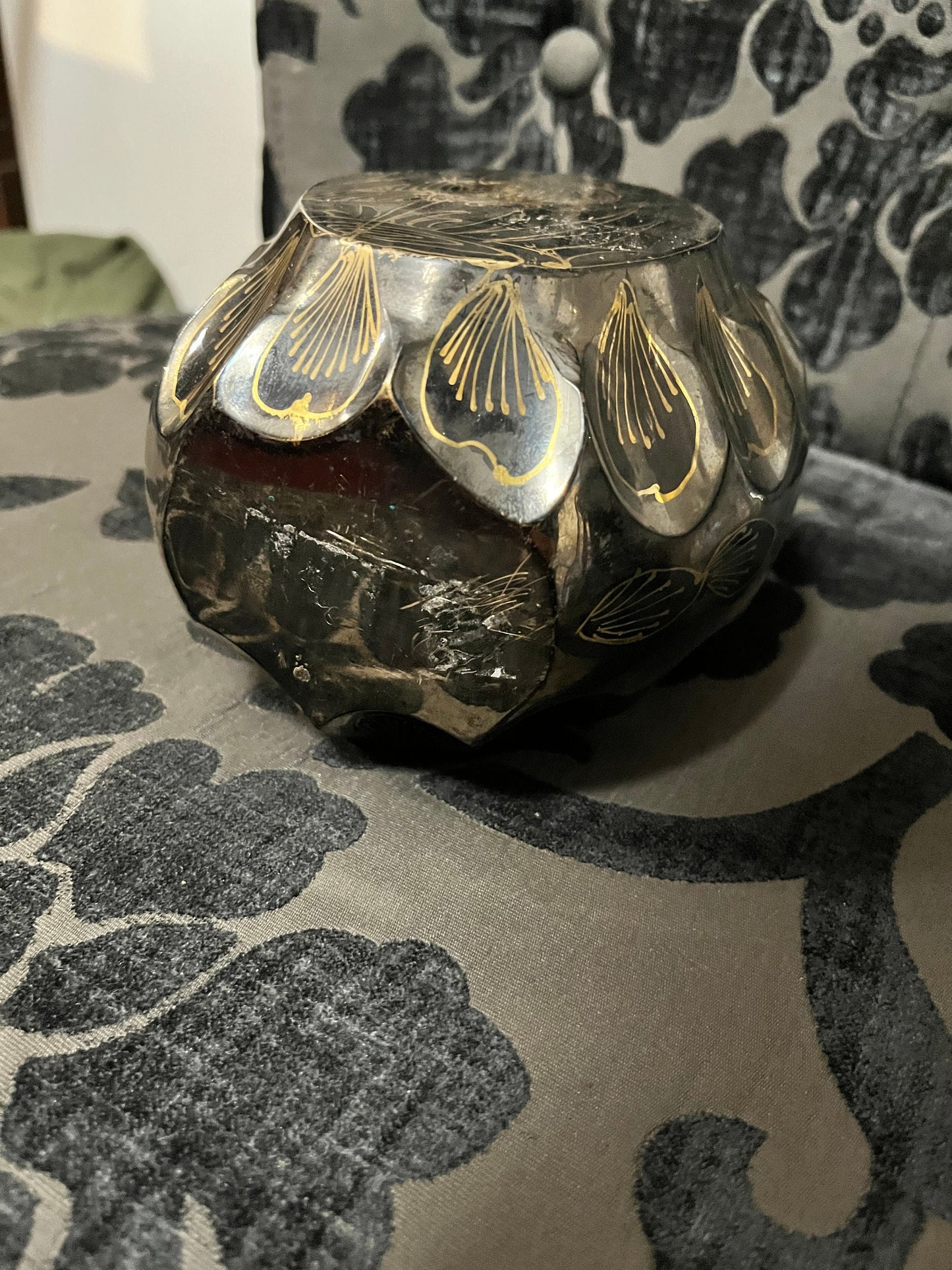 A  7 inch Indian heavy superb brass vase  great imagery of peacock  wow