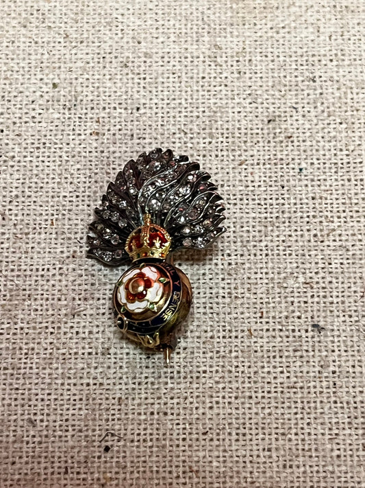 Stunning gold diamond and enamel grenadier guards sweetheart brooch in perfect condition  rare find