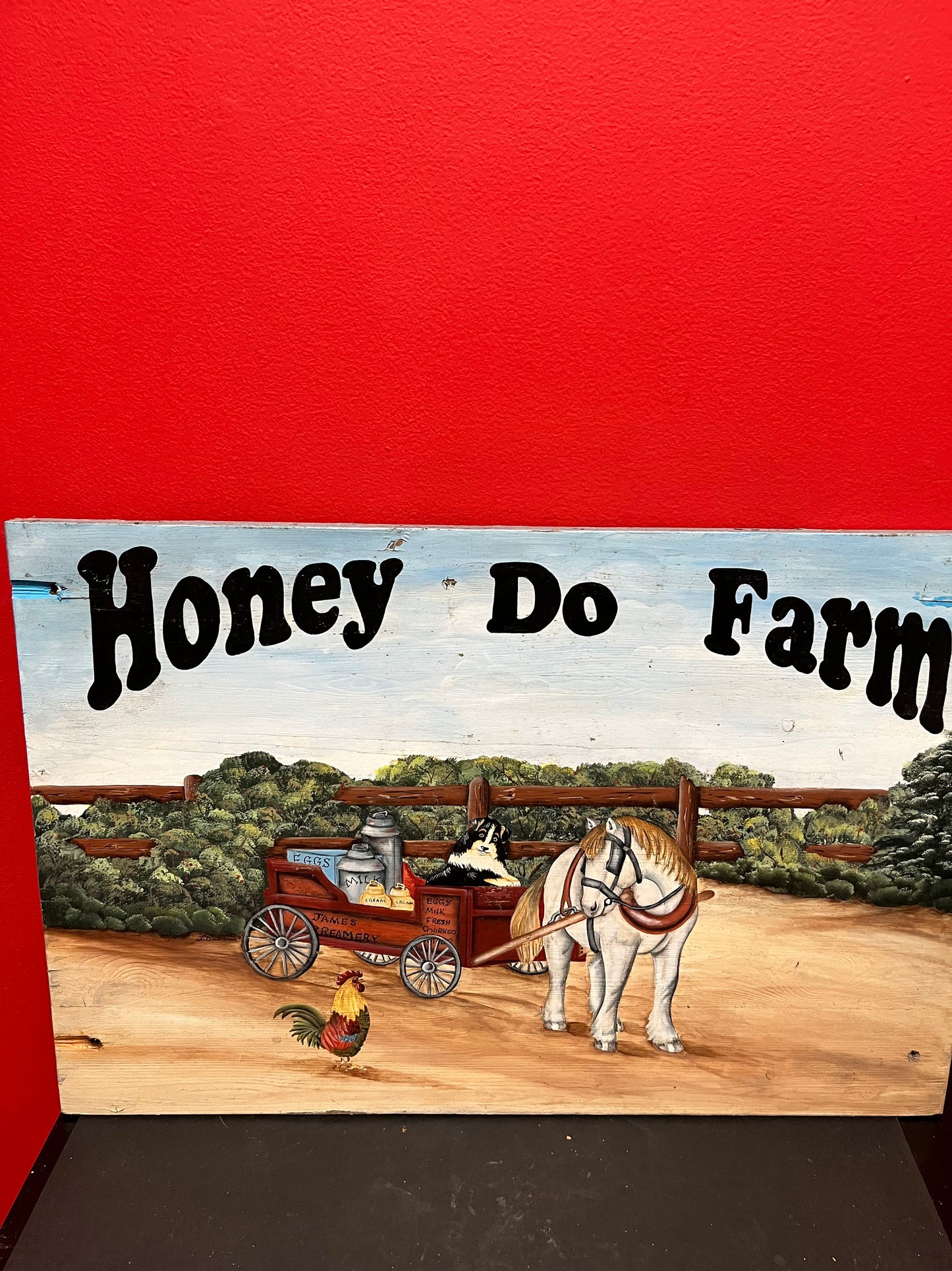 Stunning folk art 24 x 16 x 1 inch thick honey farm wooden sign