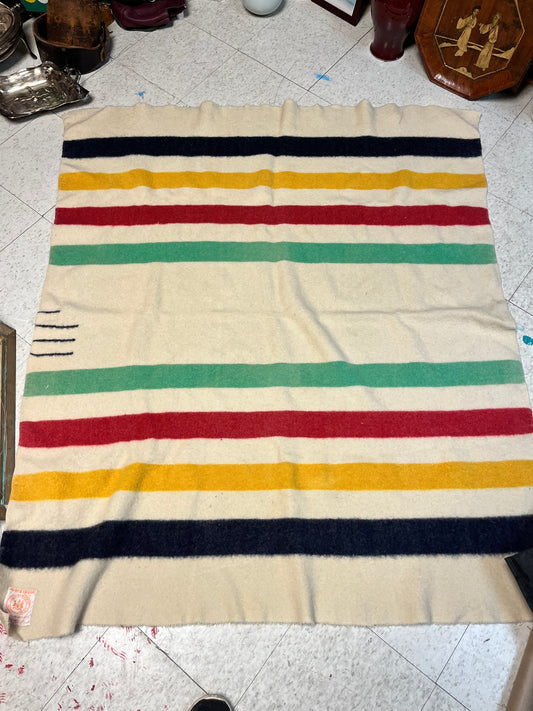 Fantastic 60 x 50 authentic antique Hudson Bay company 3.5 stripe blanket in great condition   hundred percent wool Canadian iconic