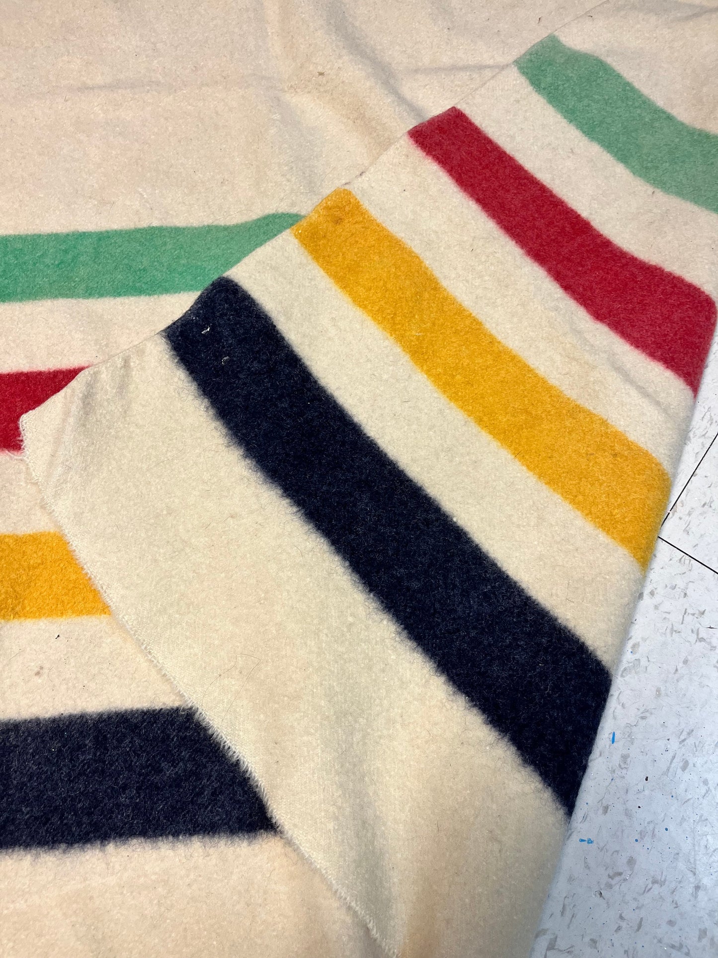 Fantastic 60 x 50 authentic antique Hudson Bay company 3.5 stripe blanket in great condition   hundred percent wool Canadian iconic