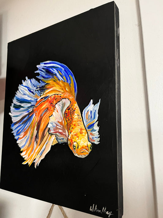 A  10 x 8 famous Vancouver Island artist  Timothy Wilson Hoey  fighting fish  original painting signed