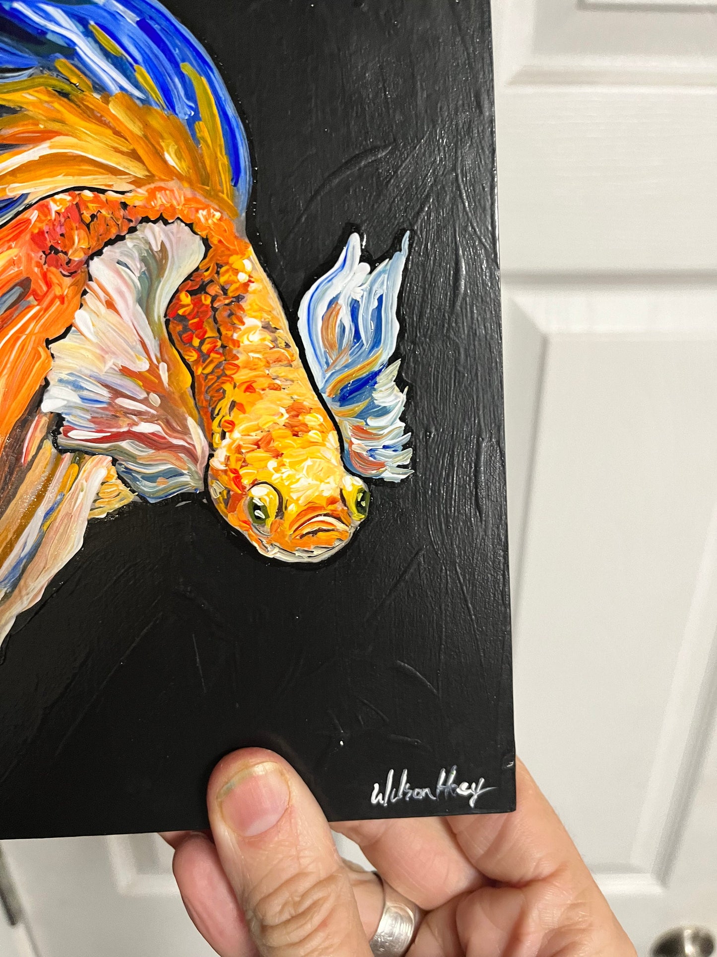 A  10 x 8 famous Vancouver Island artist  Timothy Wilson Hoey  fighting fish  original painting signed