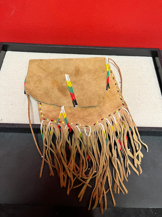 12 inch long leather and beaded indigenous first nations medicine pouch   great history and great look