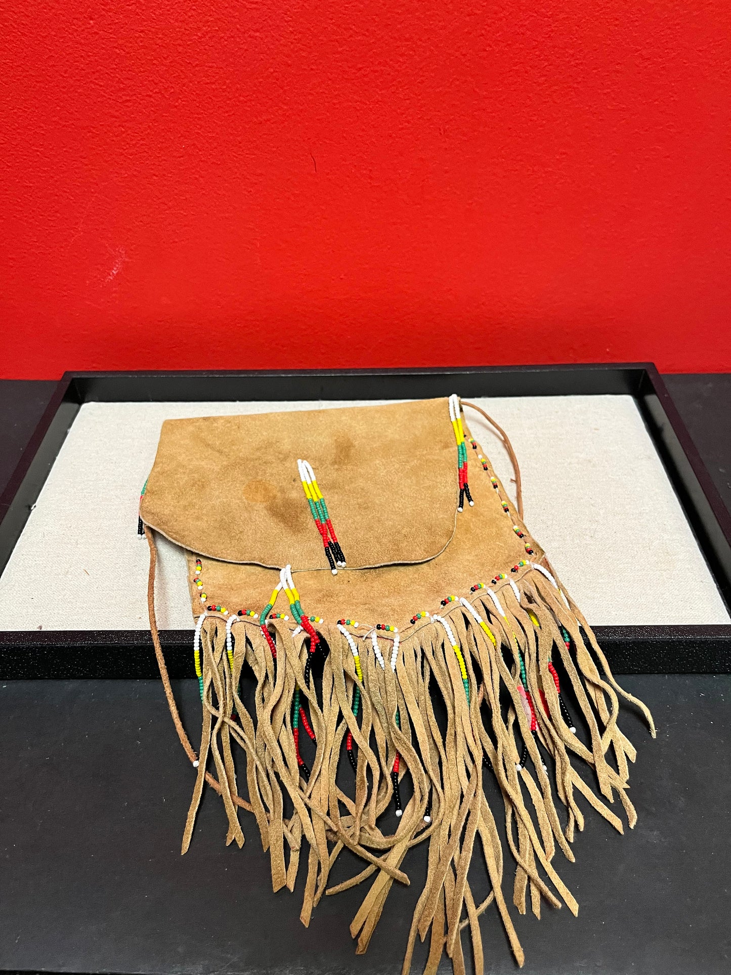 12 inch long leather and beaded indigenous first nations medicine pouch   great history and great look