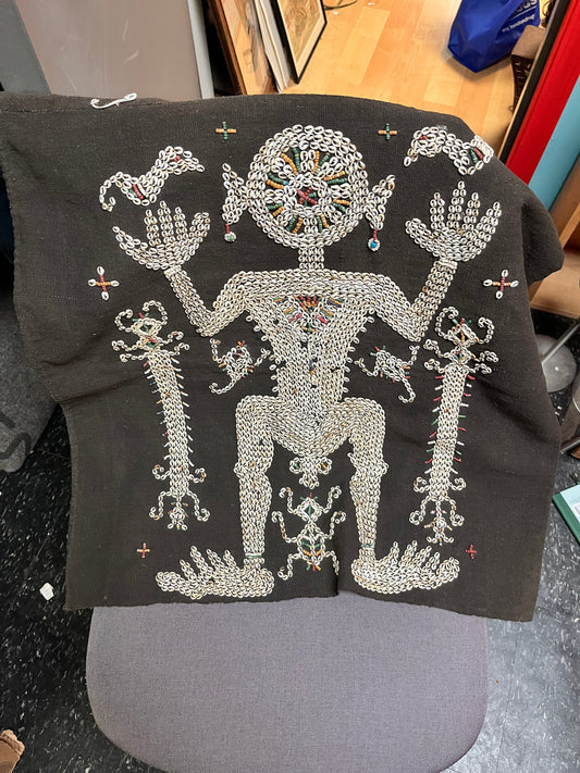 A  Museum quality 48 x 22 Lau Hada Ceremonial womens dancing sarong  east sumba   shell and trading beads on cotton - wow