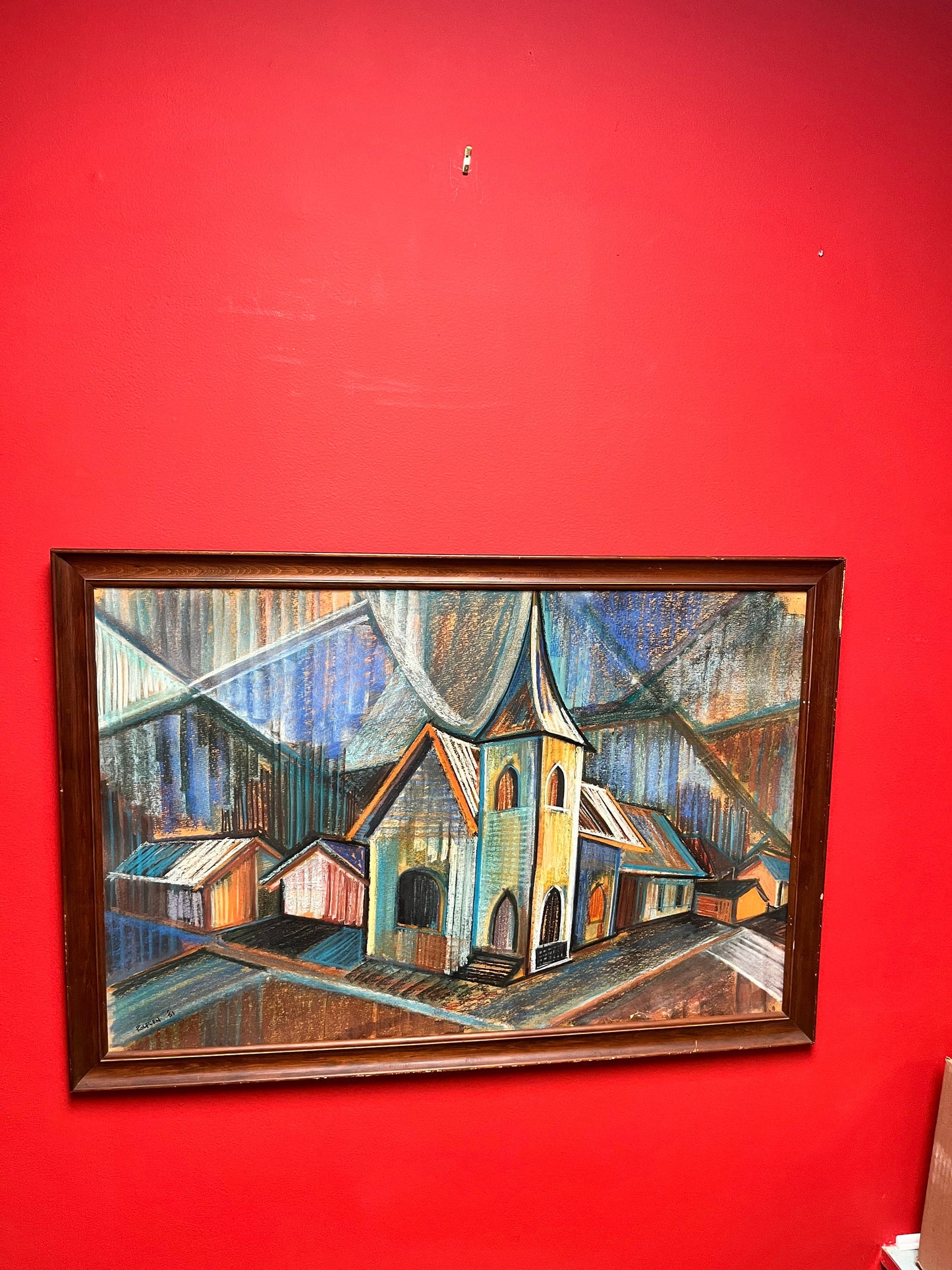 33 x 22 Al Robson famous Norwegian mcm pastel framed  little as is  see photos   beauty original