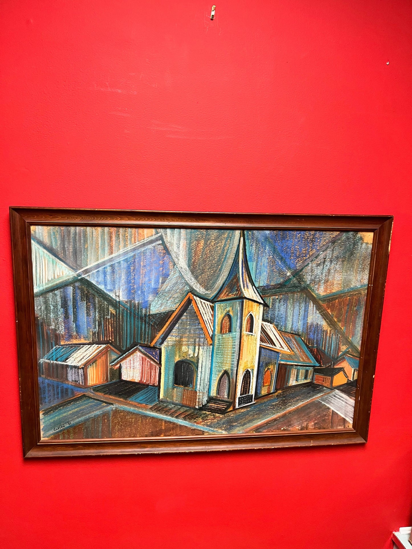 33 x 22 Al Robson famous Norwegian mcm pastel framed  little as is  see photos   beauty original