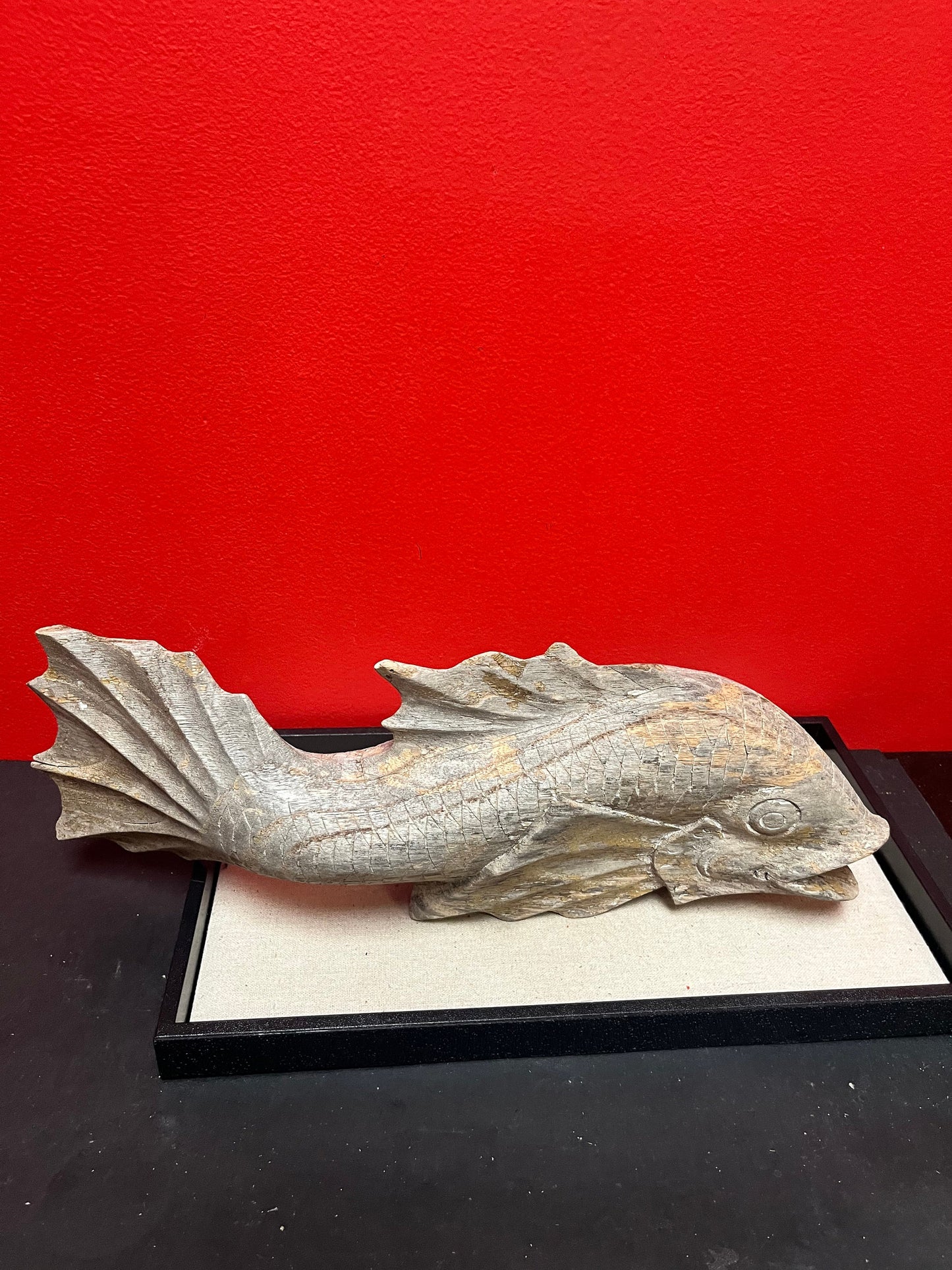 Stunning old Asian 19th inch wooden fish  fossilized look and good weight - one of a kind