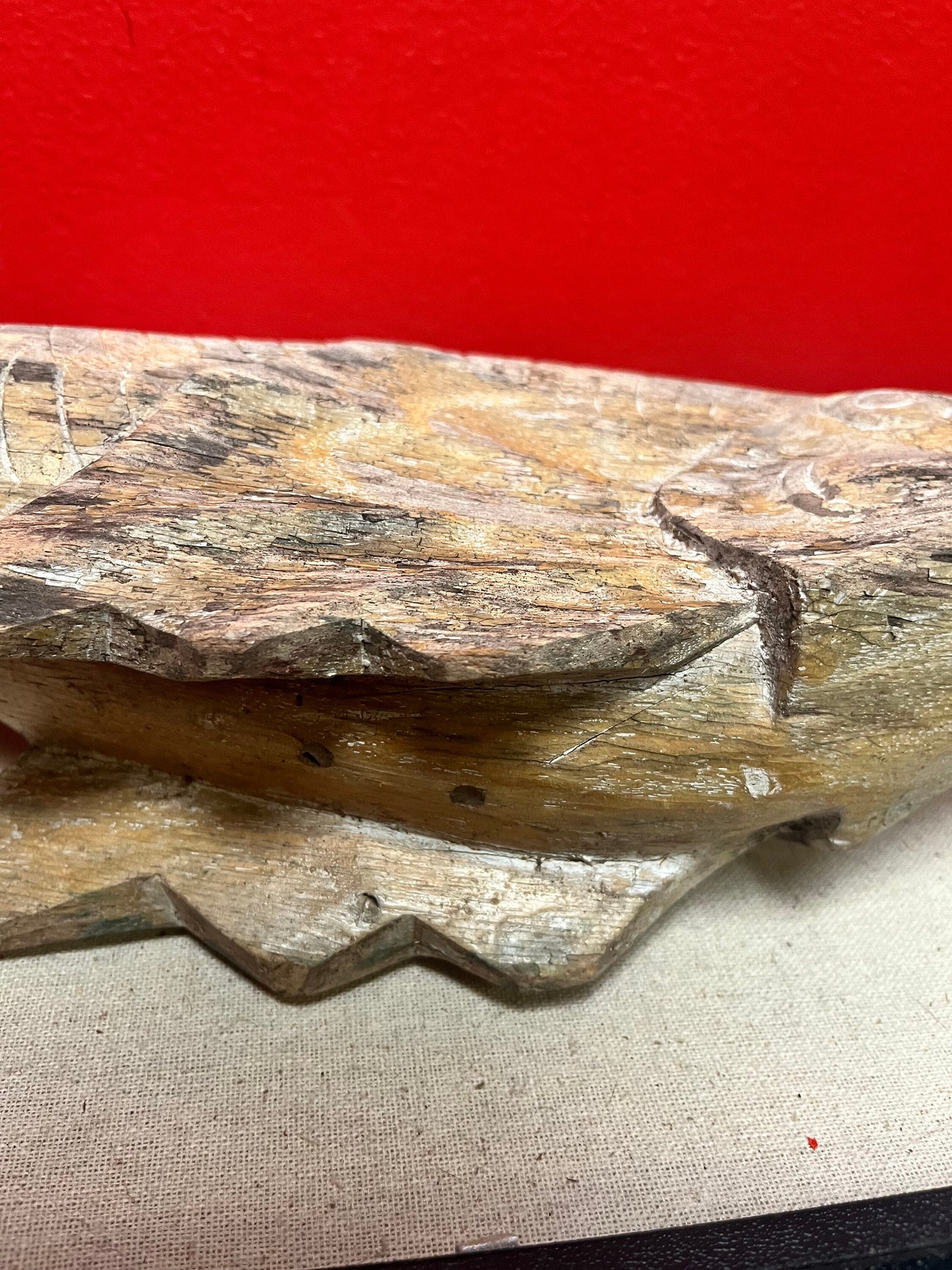 Stunning old Asian 19th inch wooden fish  fossilized look and good weight - one of a kind