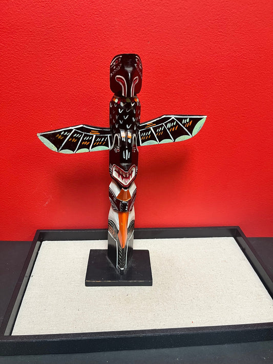 12 x 9 wide indigenous, first nations, Pacific Northwest coast, polychrome totem pole signed by Simon John  fabulous quality