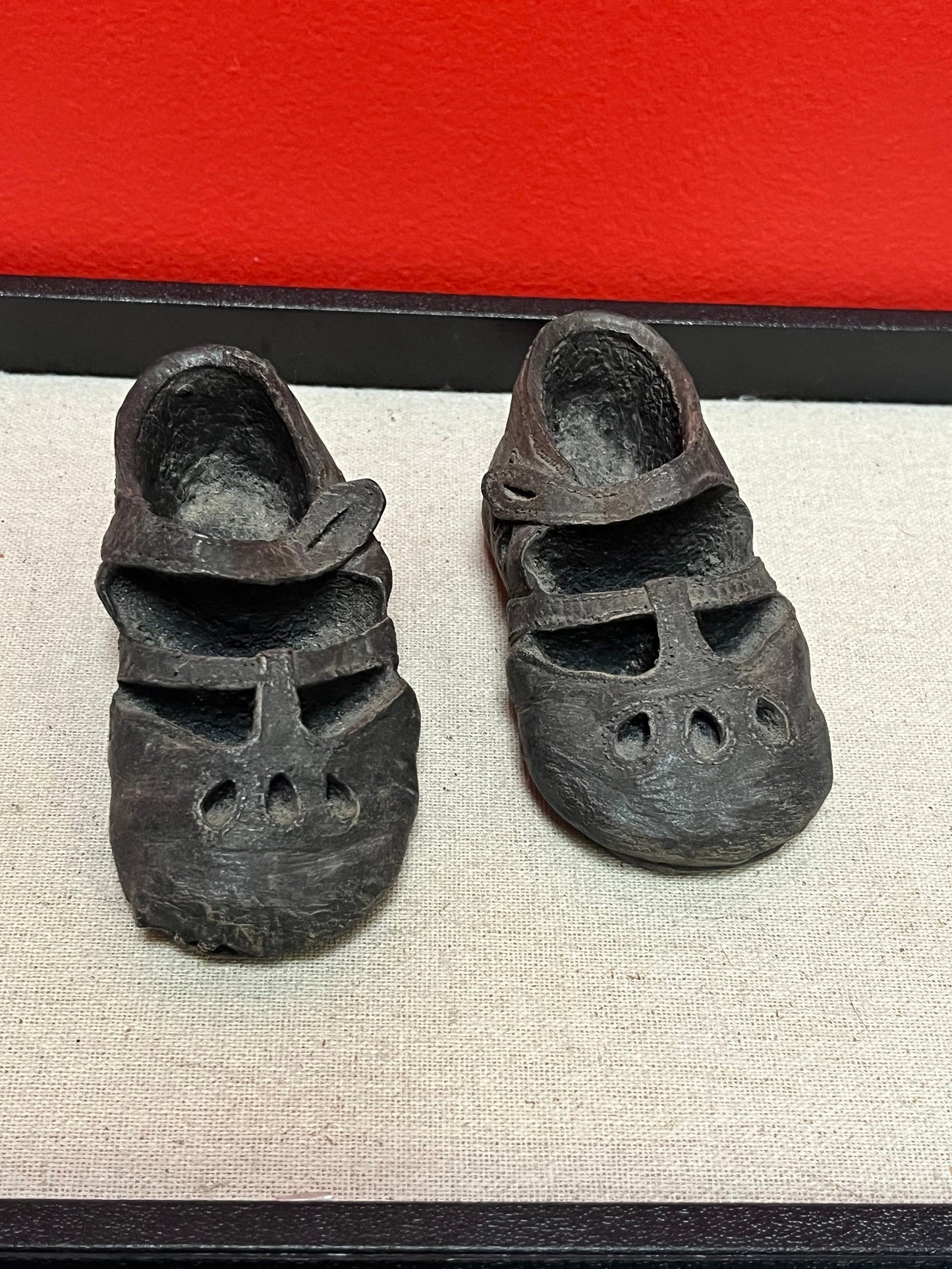 Fabulous 4 inch long antique bronze baby shoes  the coolest pair Ive ever seen
