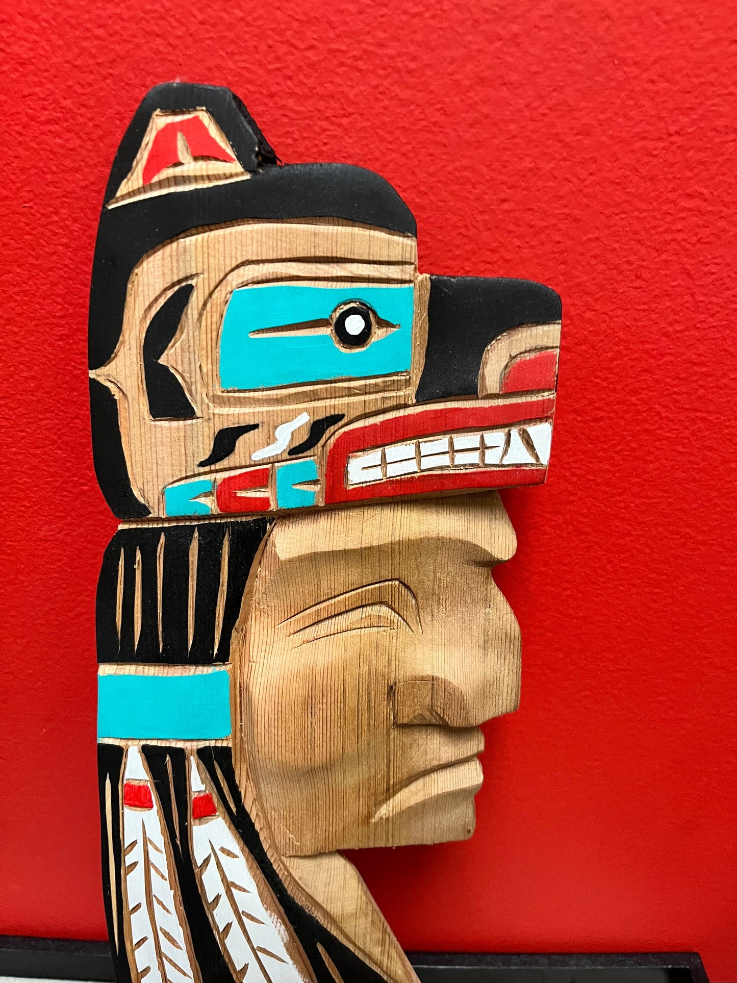 A ndigenous  first nations Pacific Northwest Coast Brad Joseph bear chief plaque  15 inches  great detail and colour