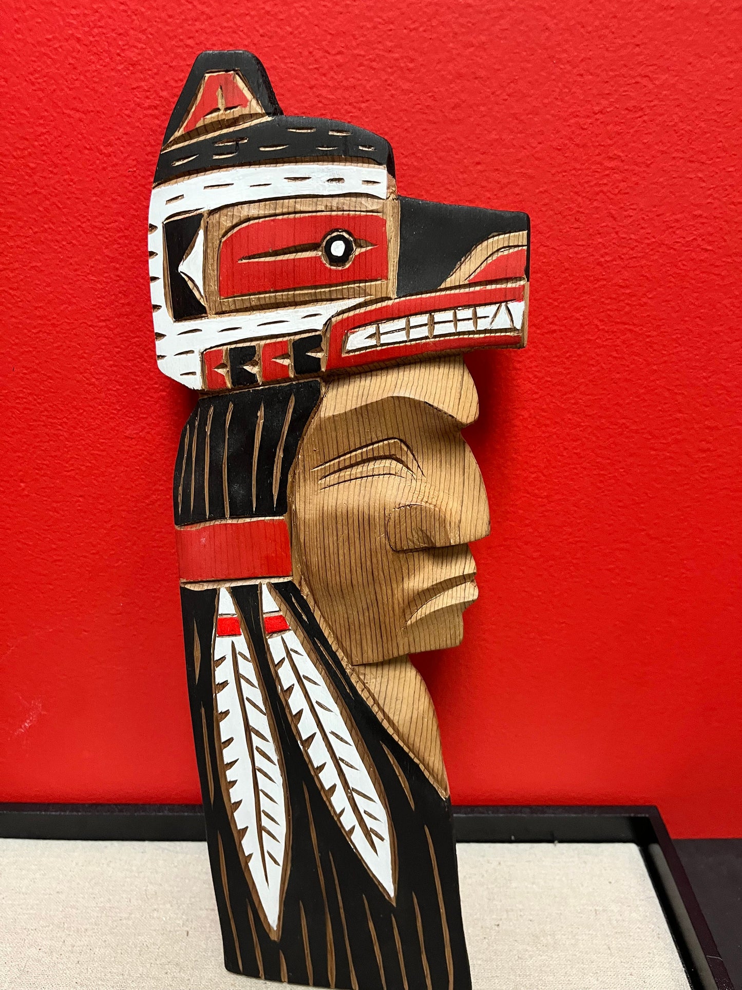 Indigenous  first nations Pacific Northwest Coast Brad Joseph Wolf chief plaque  15 inches  great detail and colour