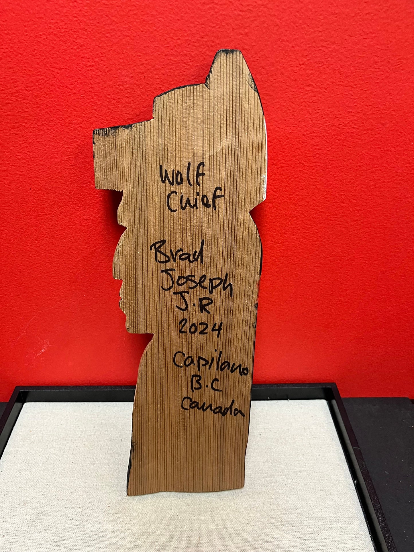 Indigenous  first nations Pacific Northwest Coast Brad Joseph Wolf chief plaque  15 inches  great detail and colour