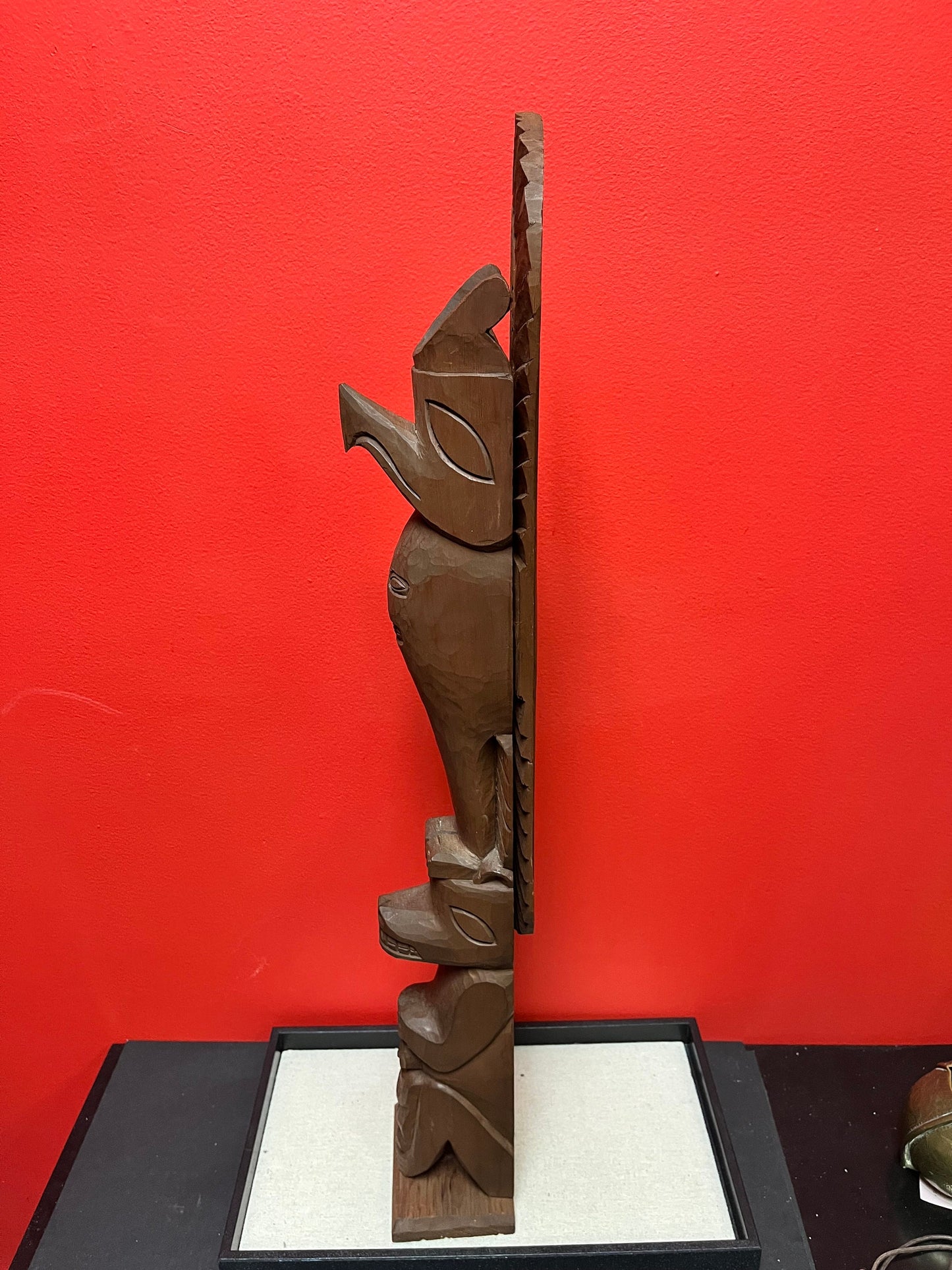 Stunning approx  1960s Raymond Shaw transformation totem pole with wings   24 x 20 wide  indigenous Pacific Northwest Coast