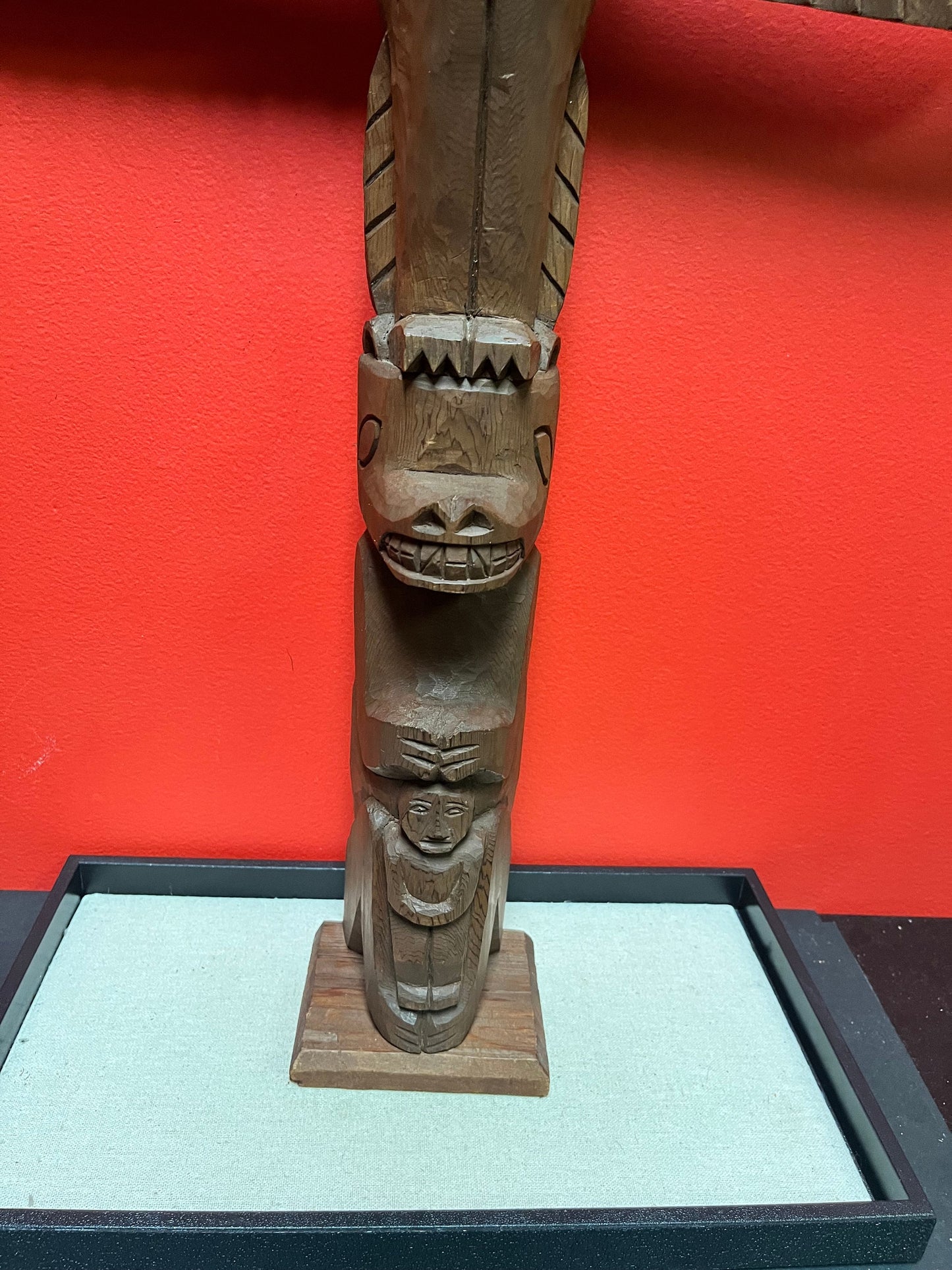 Stunning approx  1960s Raymond Shaw transformation totem pole with wings   24 x 20 wide  indigenous Pacific Northwest Coast
