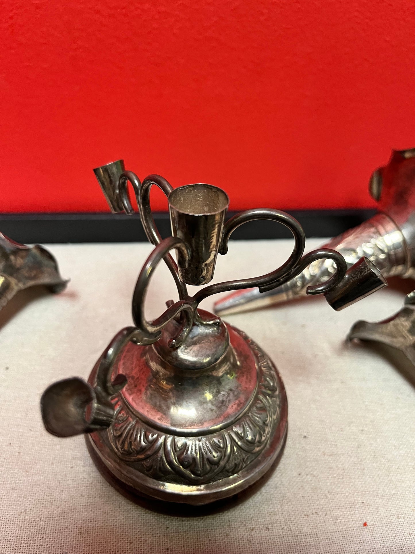 Stunning antique Chinese sterling silver unmarked epergne  great piece on rosewood stand  wow