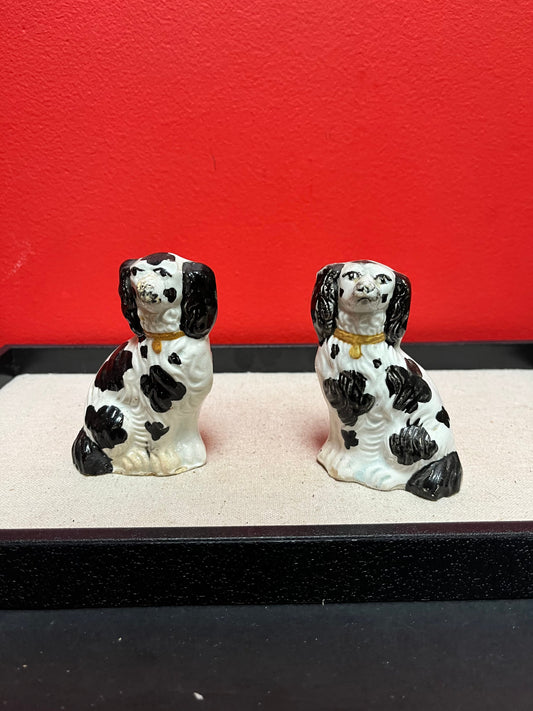 Lovely pair of 19 century Staffordshire spaniels  4 inches high, and in less than perfect condition