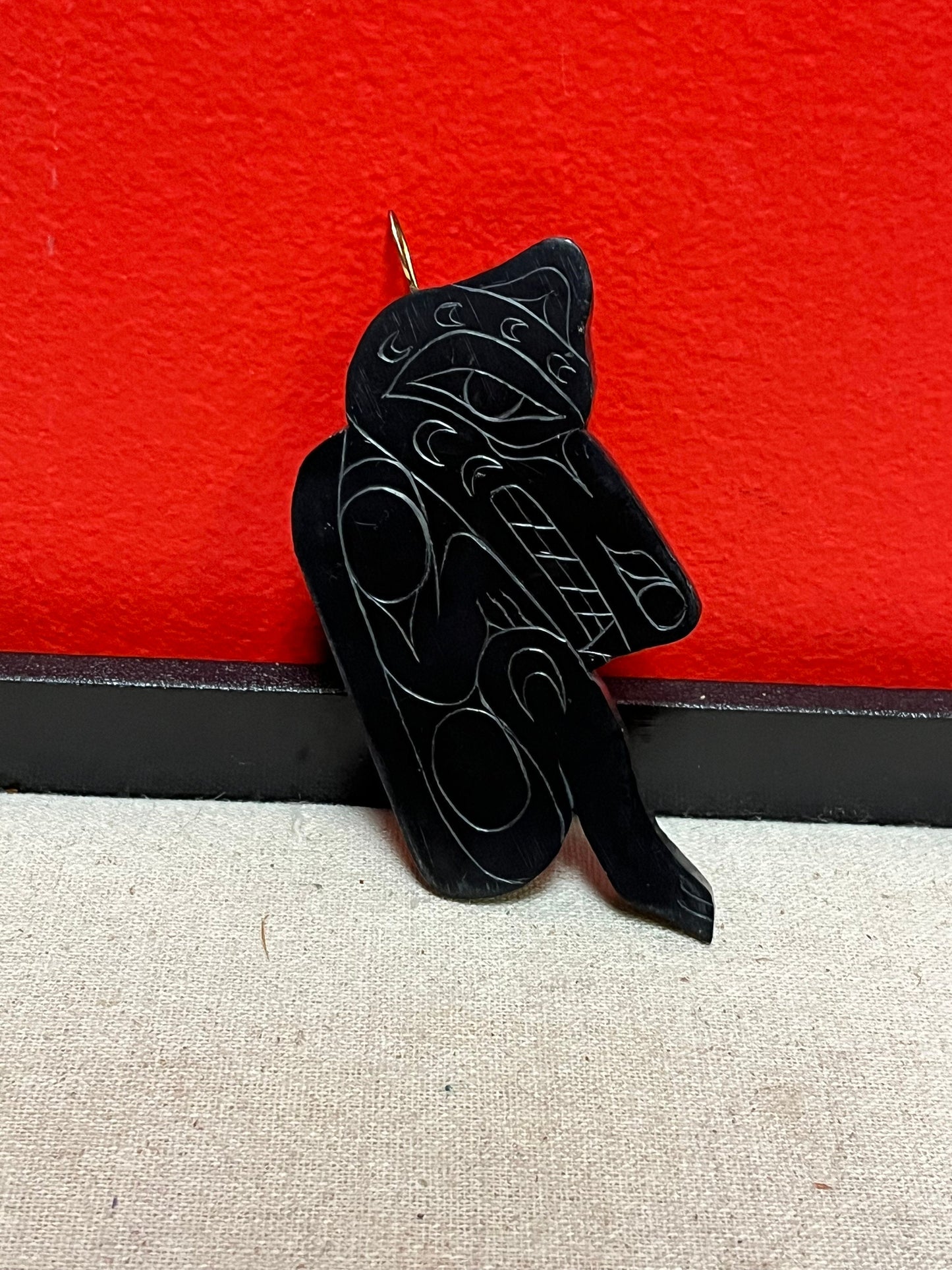 4.5 inch stunning argillite wolf human  transformation pendant  perfect condition