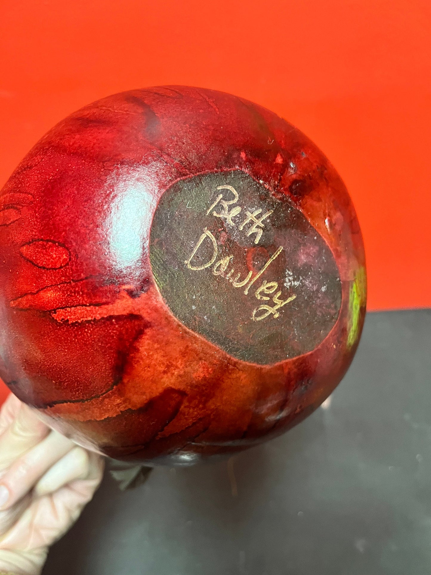 Unusual lovely 7.5 inch high, signed Navajo wooden vase with accessory decoration