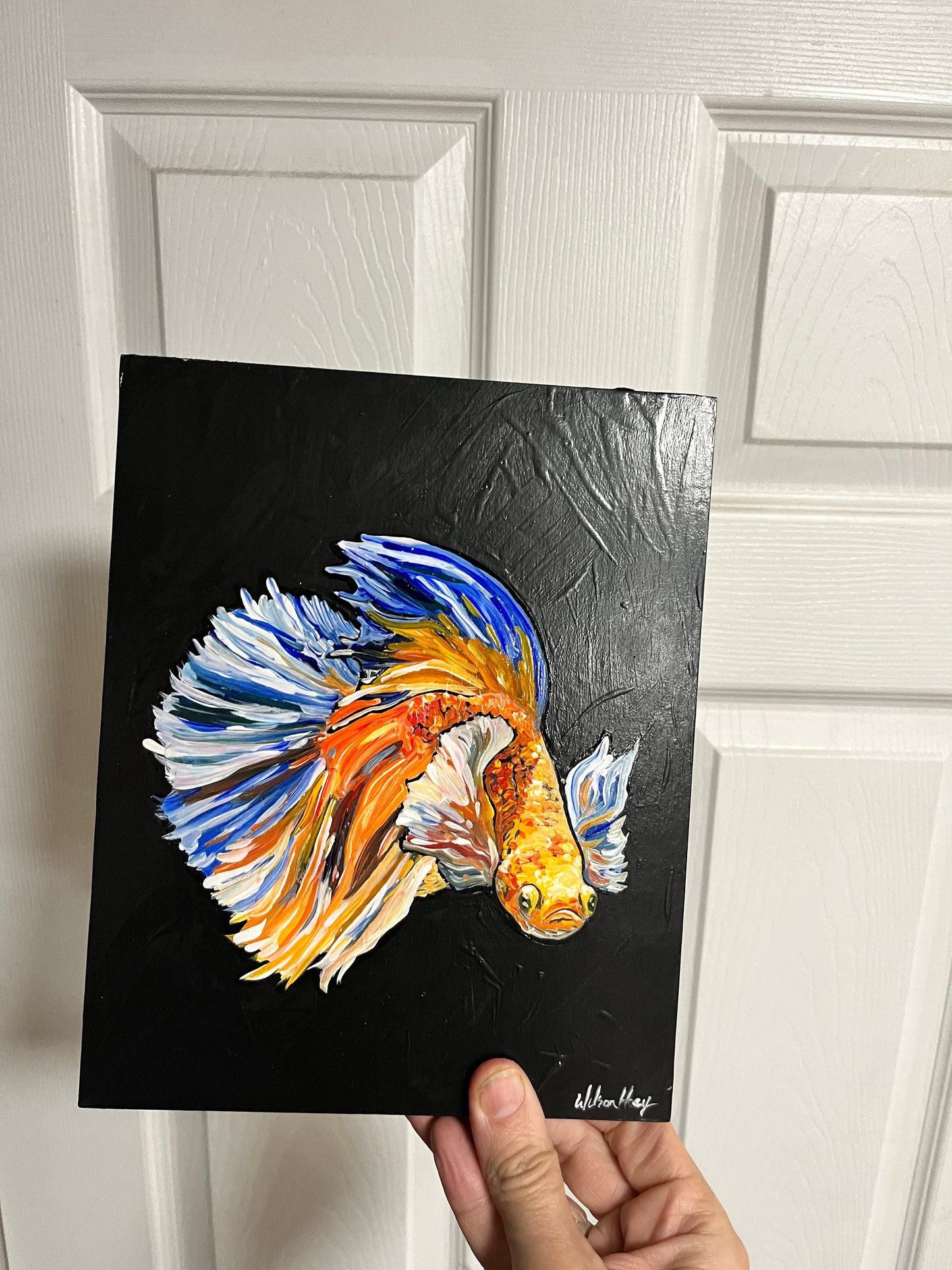 A  10 x 8 famous Vancouver Island artist  Timothy Wilson Hoey  fighting fish  original painting signed