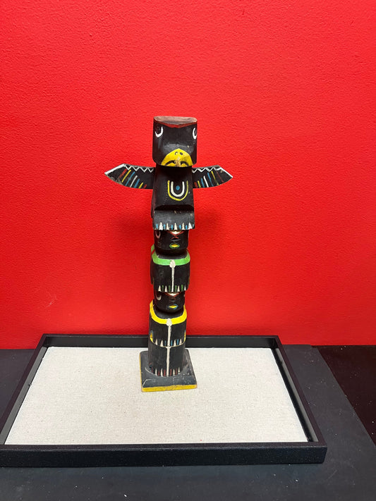 A  14 x 6 wide stunning  older primitive, signed indigenous first nations Pacific northwest coast totem pole in great condition