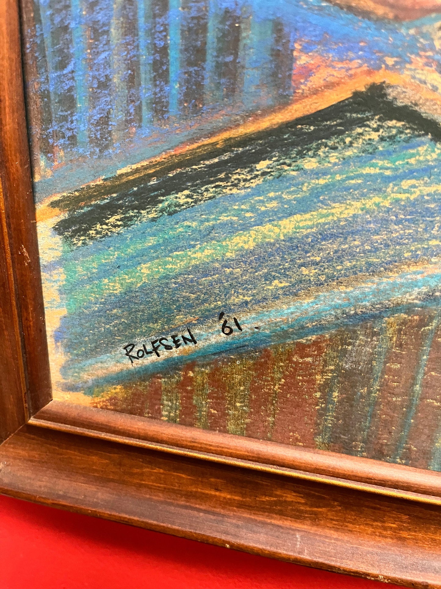 33 x 22 Al Robson famous Norwegian mcm pastel framed  little as is  see photos   beauty original