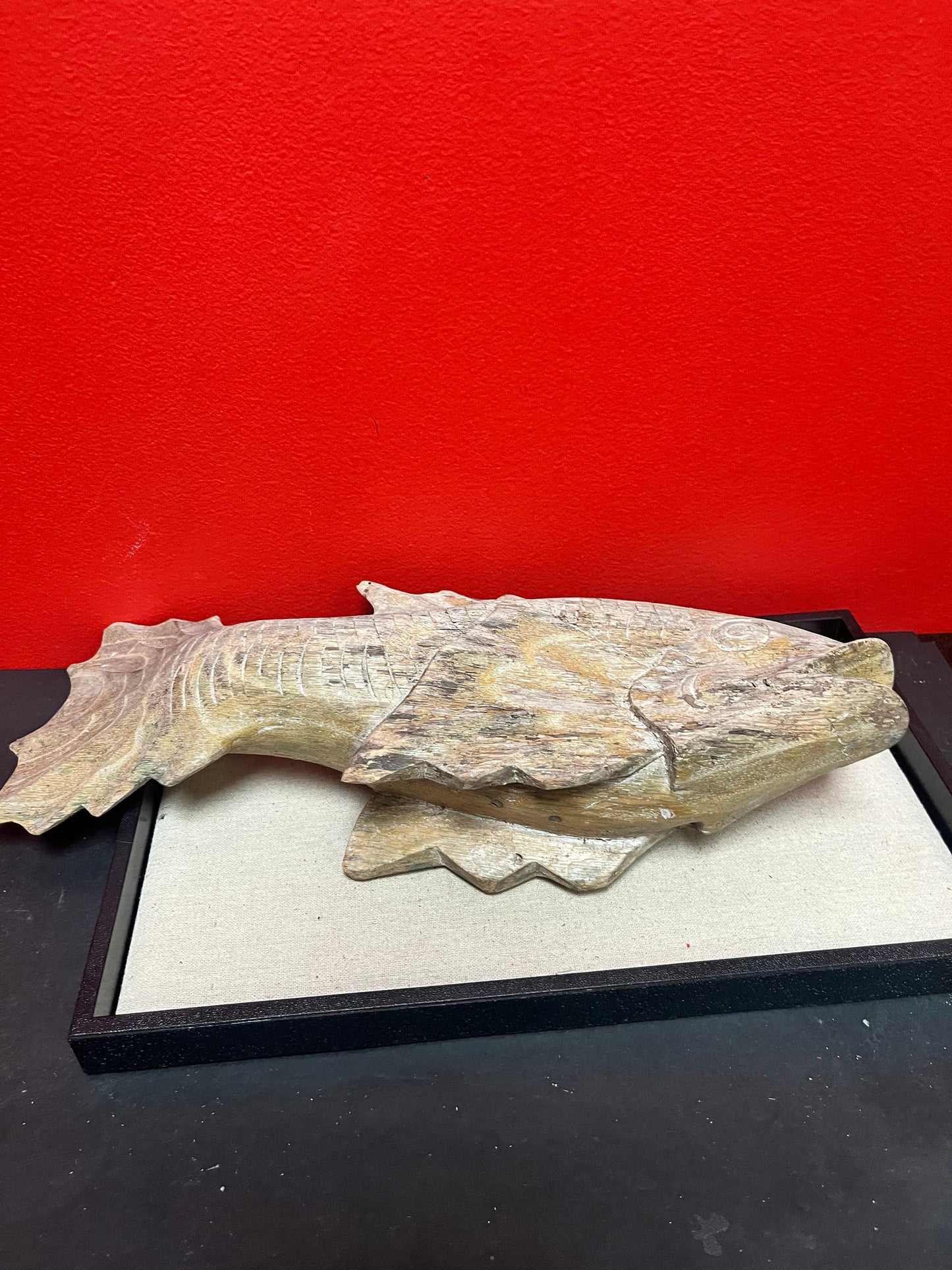 Stunning old Asian 19th inch wooden fish  fossilized look and good weight - one of a kind