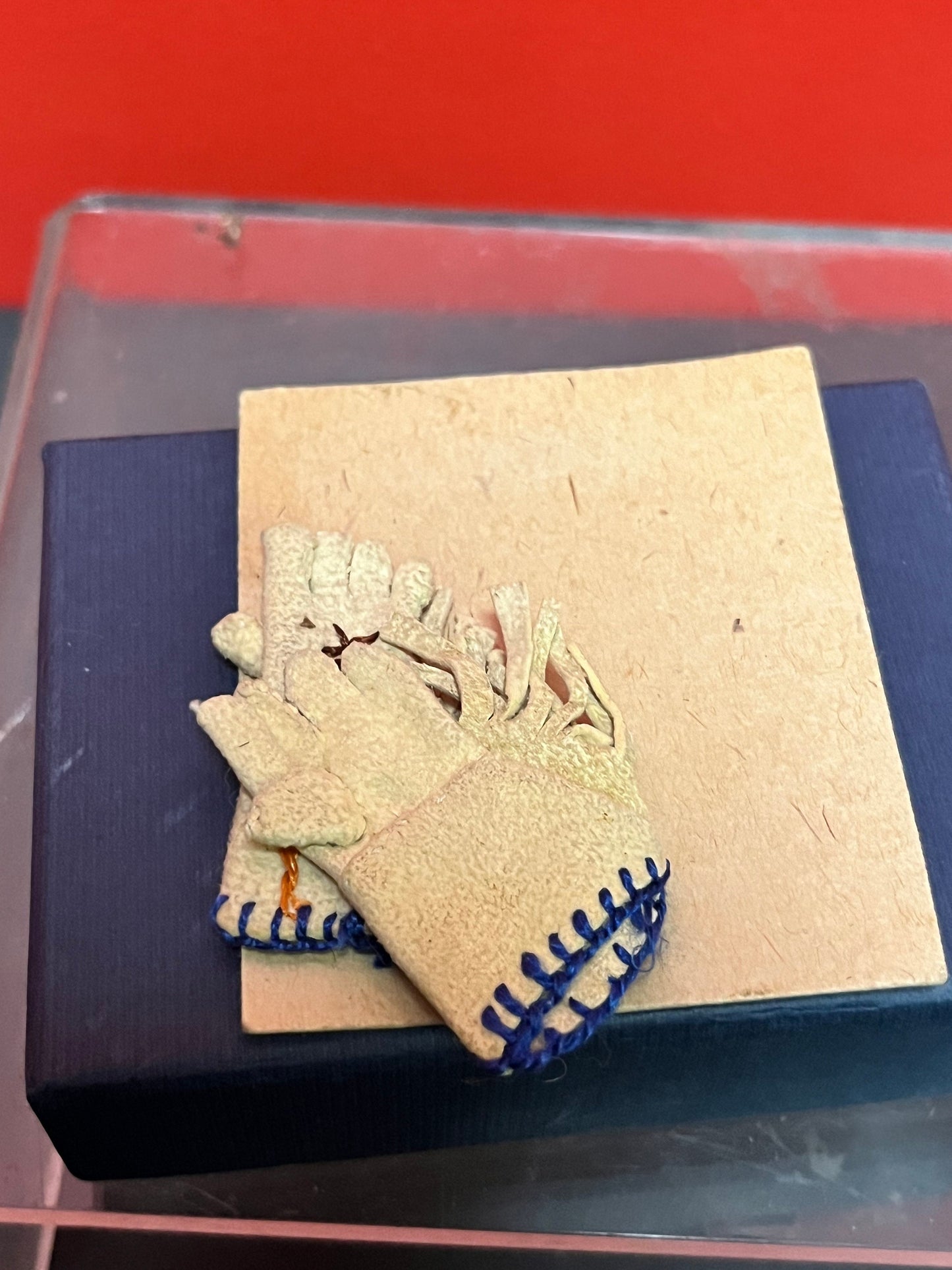 Antique miniature, 2 inch indigenous, first nations Pacific northwest coast embroidered gloves  tiniest most beautiful pair