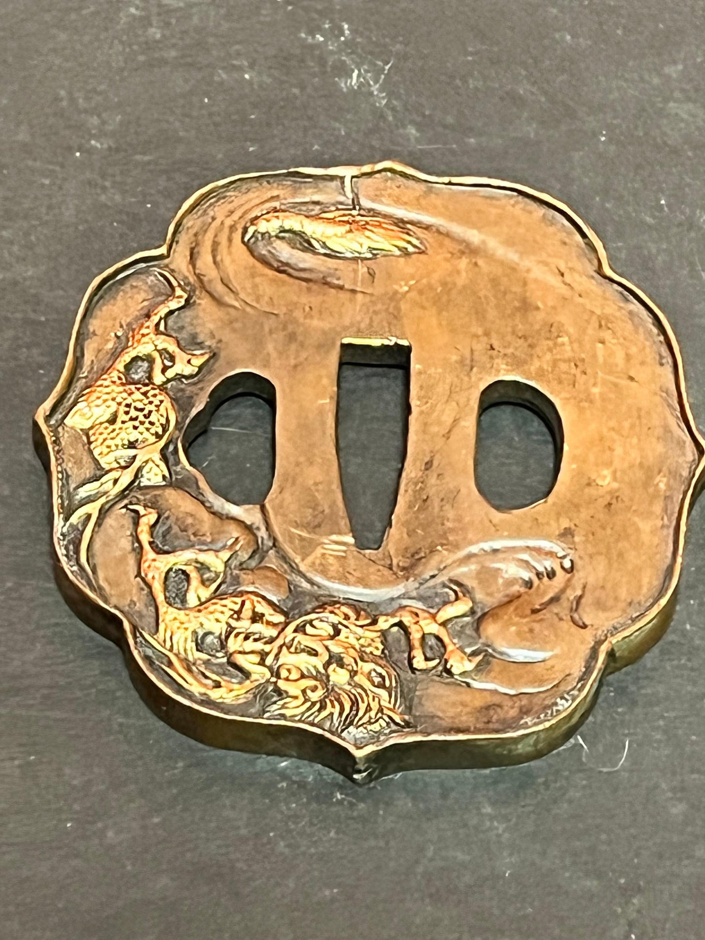 Stunning antique signed Japanese dragon tsuba  amazing imagery and patina  from a great collection
