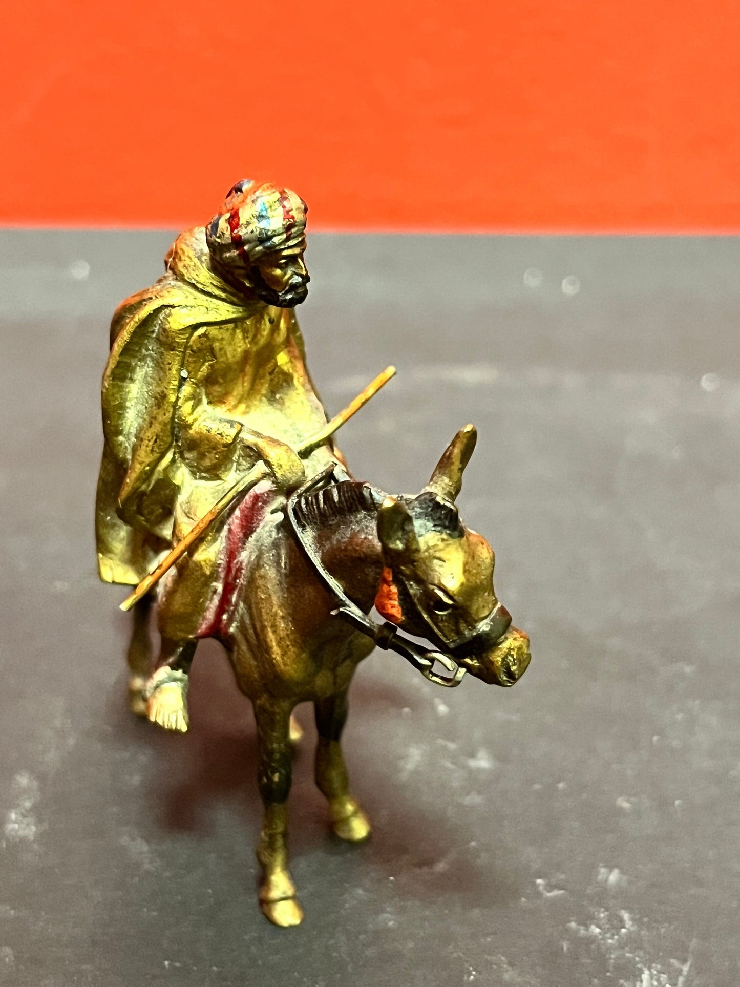 Stunning antique Austrian cold, painted bronze over an Arabic gentleman on a horse