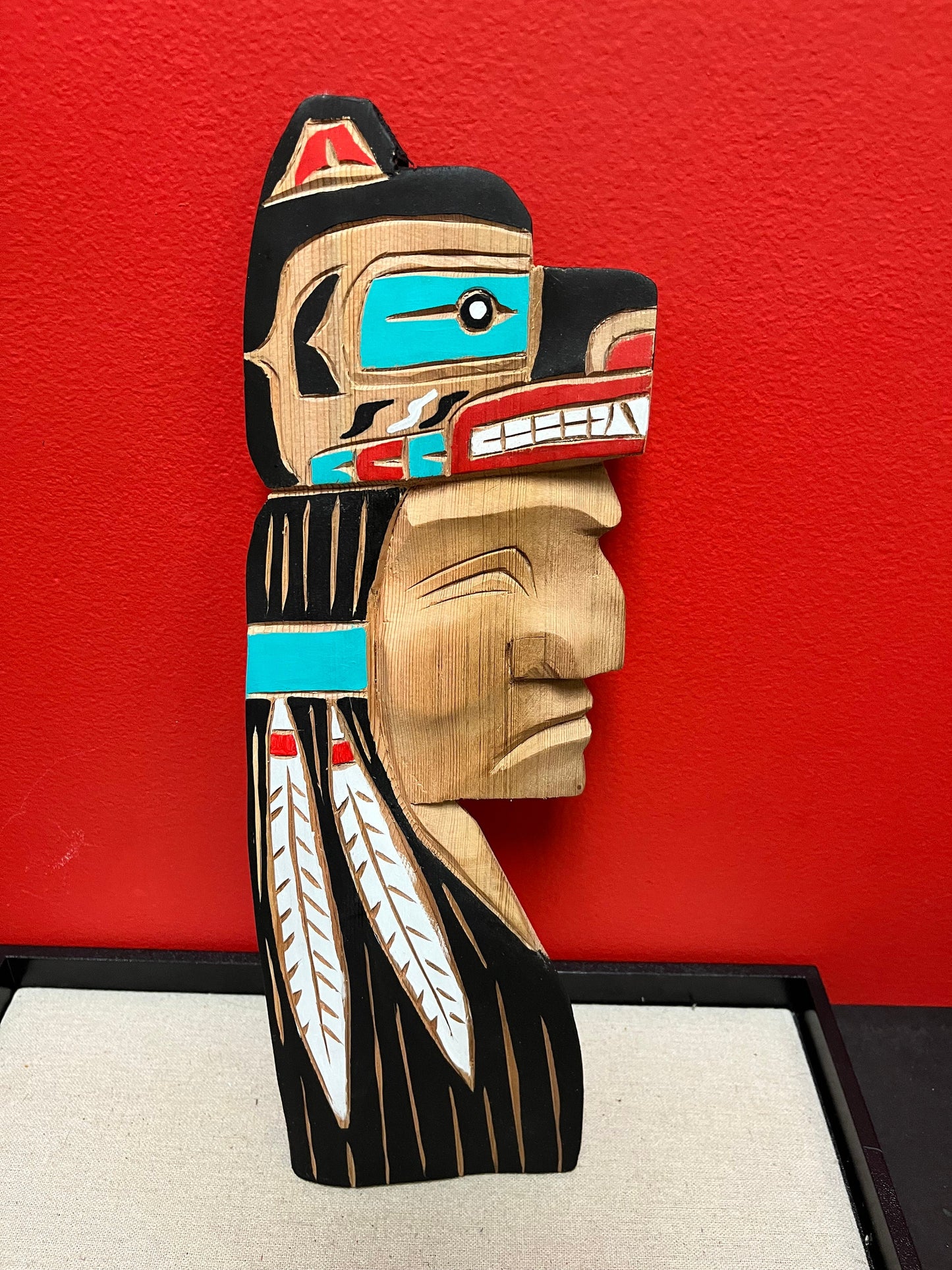 A ndigenous  first nations Pacific Northwest Coast Brad Joseph bear chief plaque  15 inches  great detail and colour