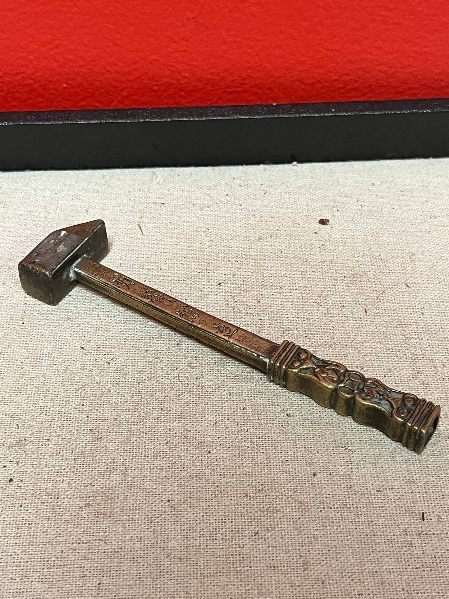 Unusual 5 inch Chinese antique brass hammer