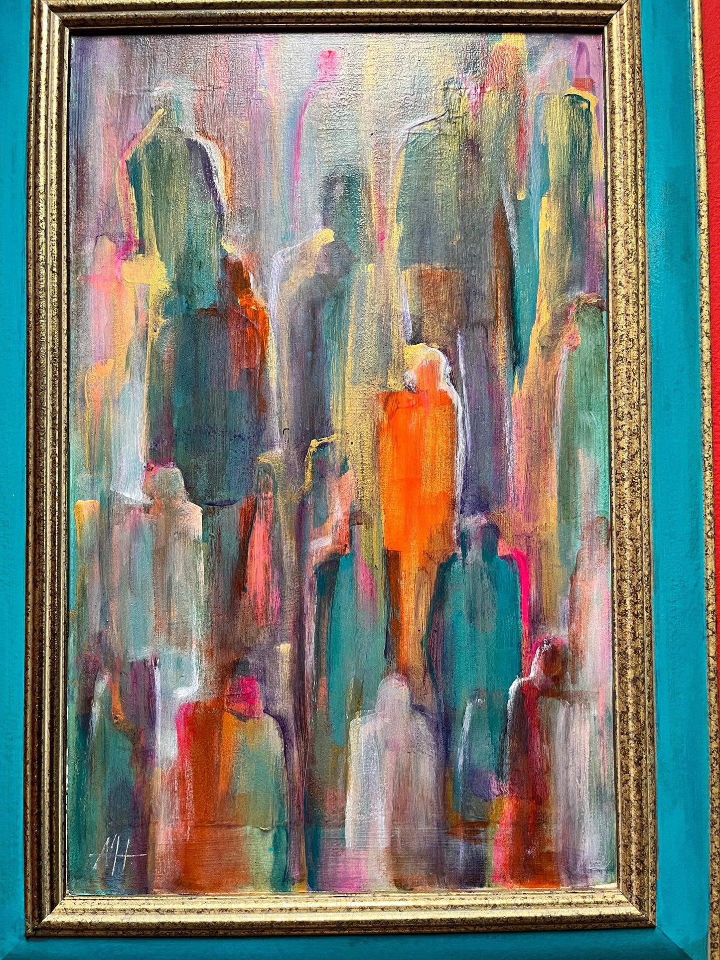 An   Exquisite 24 x 17 well-known Vancouver Island artist Marie Heath  untitled abstract  acrylic on board - stunningly framed - wow