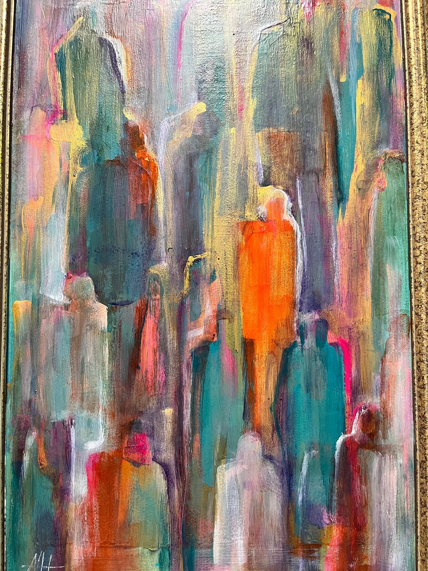 An   Exquisite 24 x 17 well-known Vancouver Island artist Marie Heath  untitled abstract  acrylic on board - stunningly framed - wow