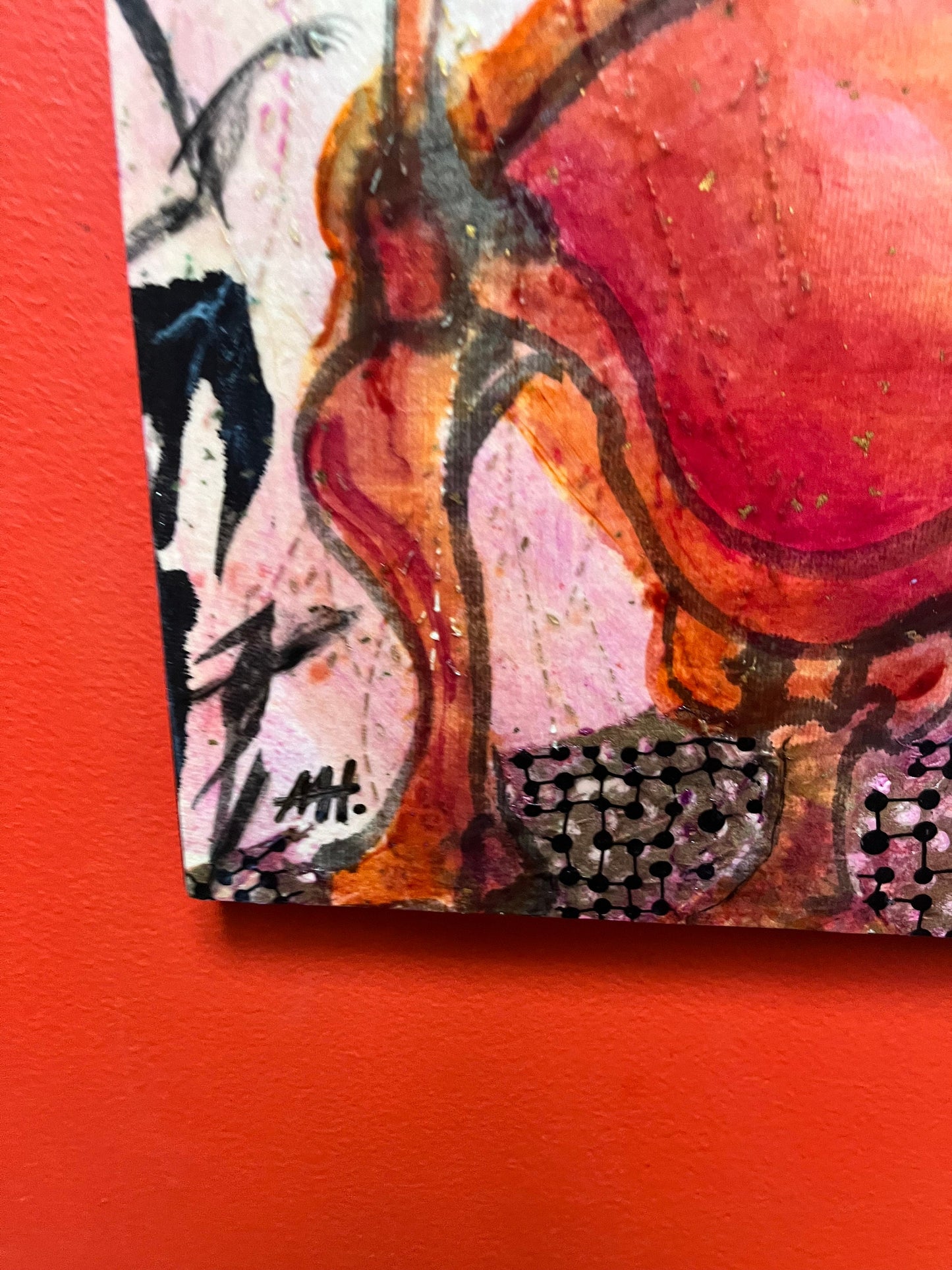 Exquisite 14 x 11“ well-known Vancouver Island artist Marie Heath  untitled abstract of a chair  gorgeous acrylic on wood  great detail