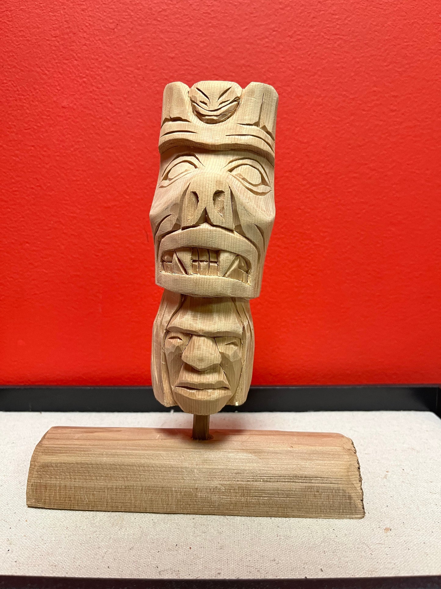 6 x 8 tall indigenous first nations, Pacific Northwest coast Stan  Joseph carved mask on stand great detail- cedar beauty - wow