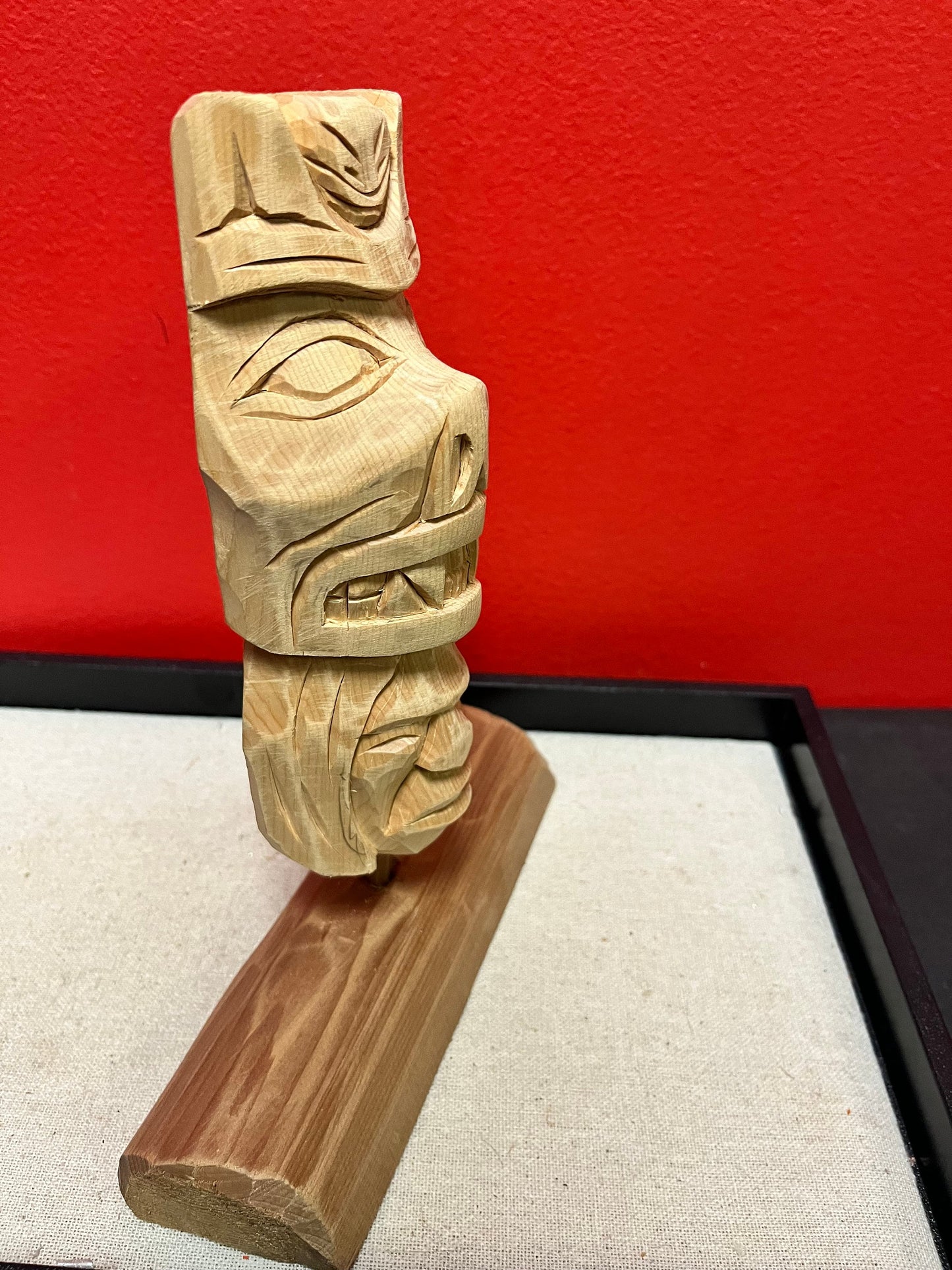 6 x 8 tall indigenous first nations, Pacific Northwest coast Stan  Joseph carved mask on stand great detail- cedar beauty - wow
