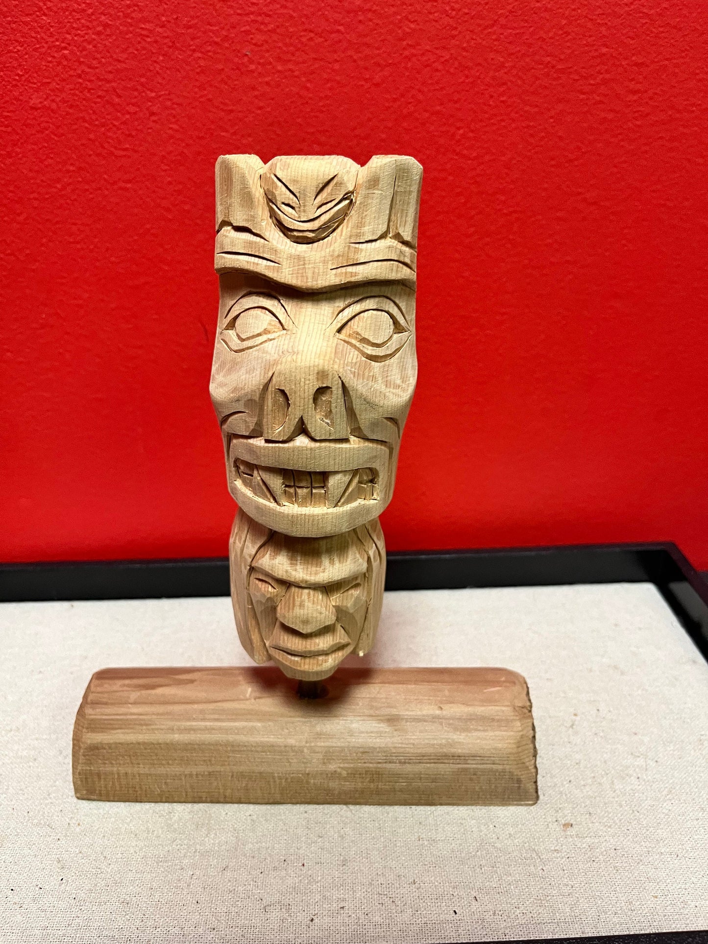 6 x 8 tall indigenous first nations, Pacific Northwest coast Stan  Joseph carved mask on stand great detail- cedar beauty - wow