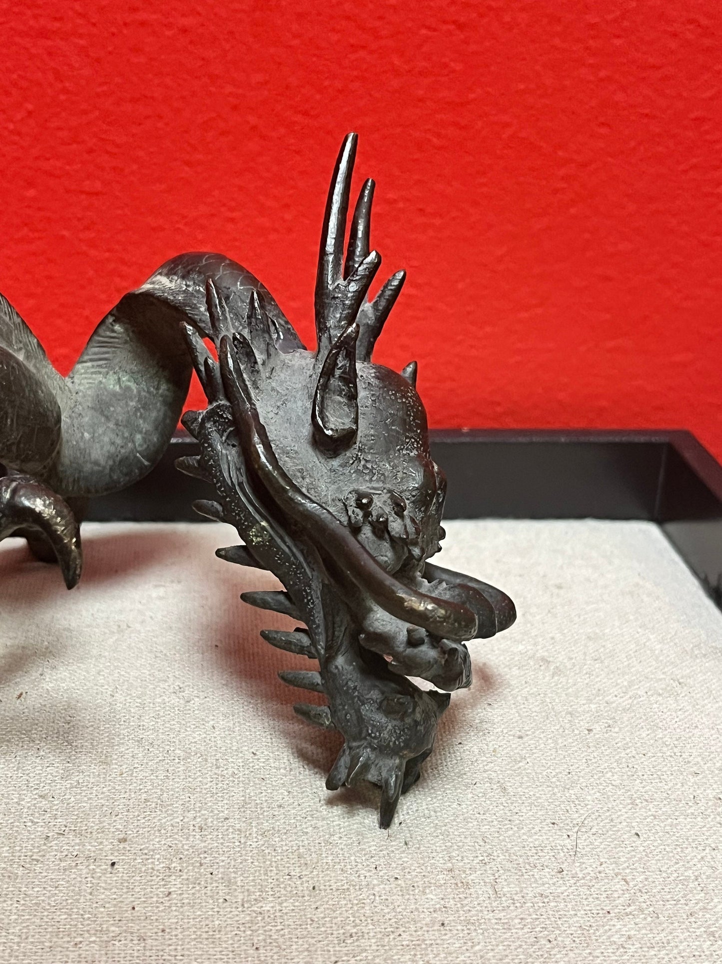 Stunning heavy 11 inch long antique Chinese bronze dragon   one damaged claw  great price  great gift