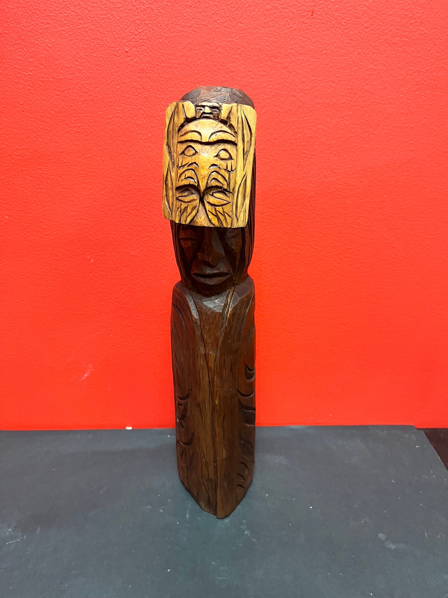 16 inch tall mask on totem statue   incredible Stan Joseph indigenous first nations Pacific northwest coast unique and beautiful -