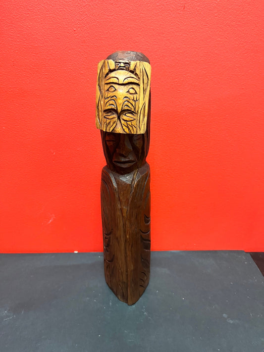 16 inch tall mask on totem statue   incredible Stan Joseph indigenous first nations Pacific northwest coast unique and beautiful -