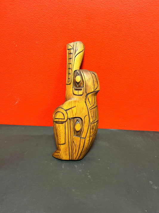 Lovely 11 inch indigenous first nations wolf raven transformation by Charles George Coast Salish art  needs a hanger