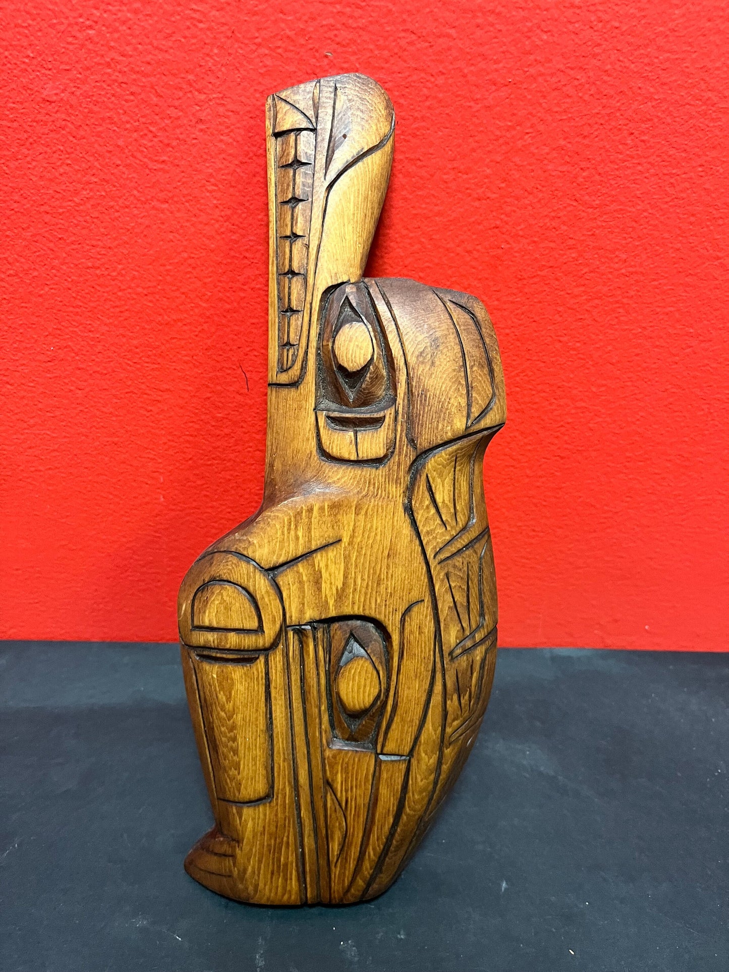Lovely 11 inch indigenous first nations wolf raven transformation by Charles George Coast Salish art  needs a hanger