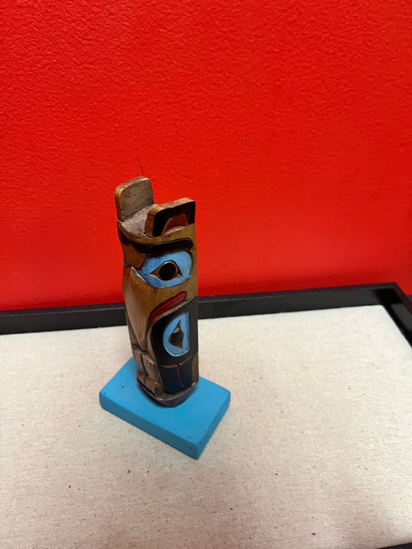 A  Lovely indigenous first nations  Pacific Northwest Coast totem pole   great detail - 7 inches tall  signed polychrome beauty