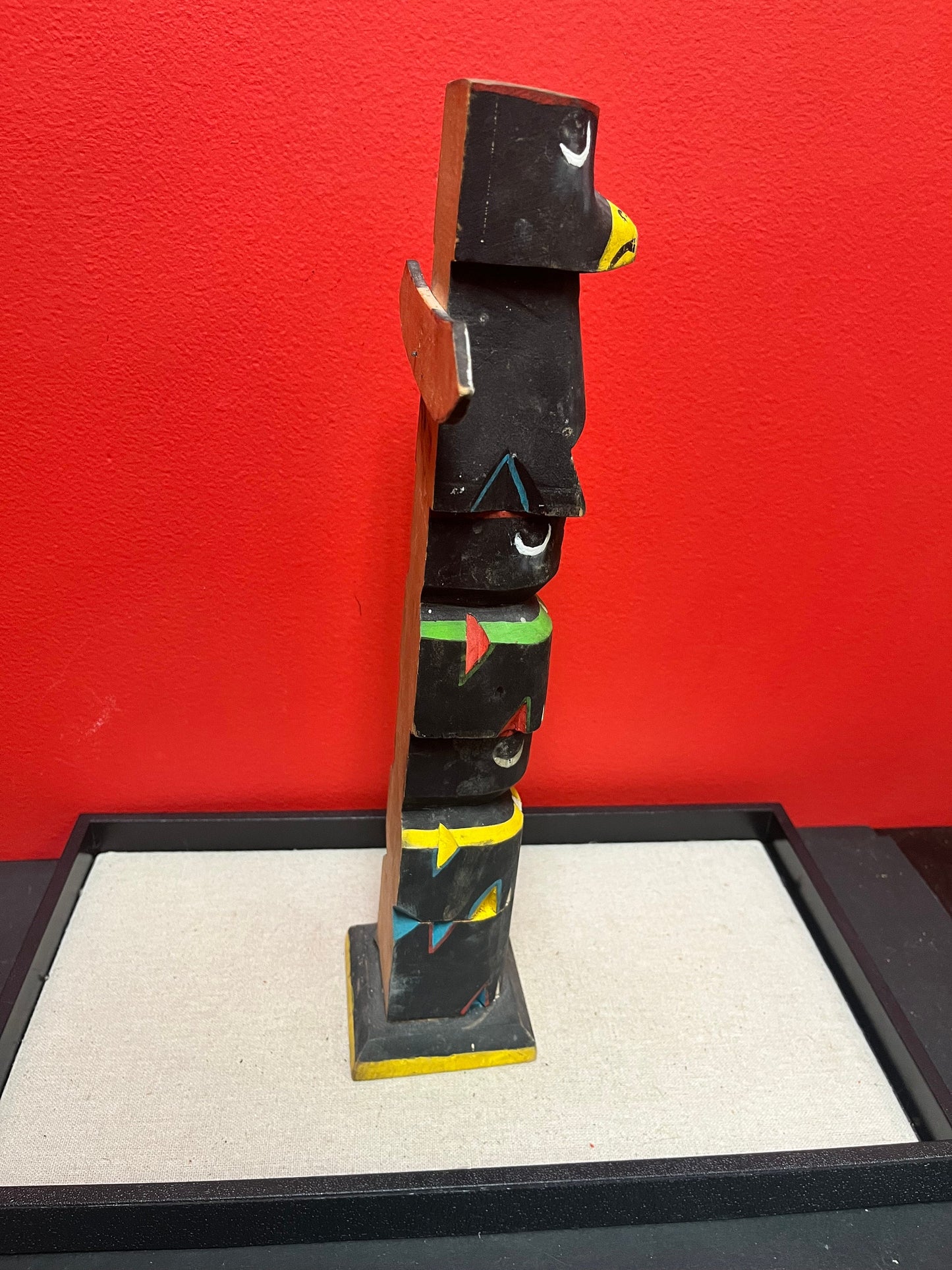 A  14 x 6 wide stunning  older primitive, signed indigenous first nations Pacific northwest coast totem pole in great condition