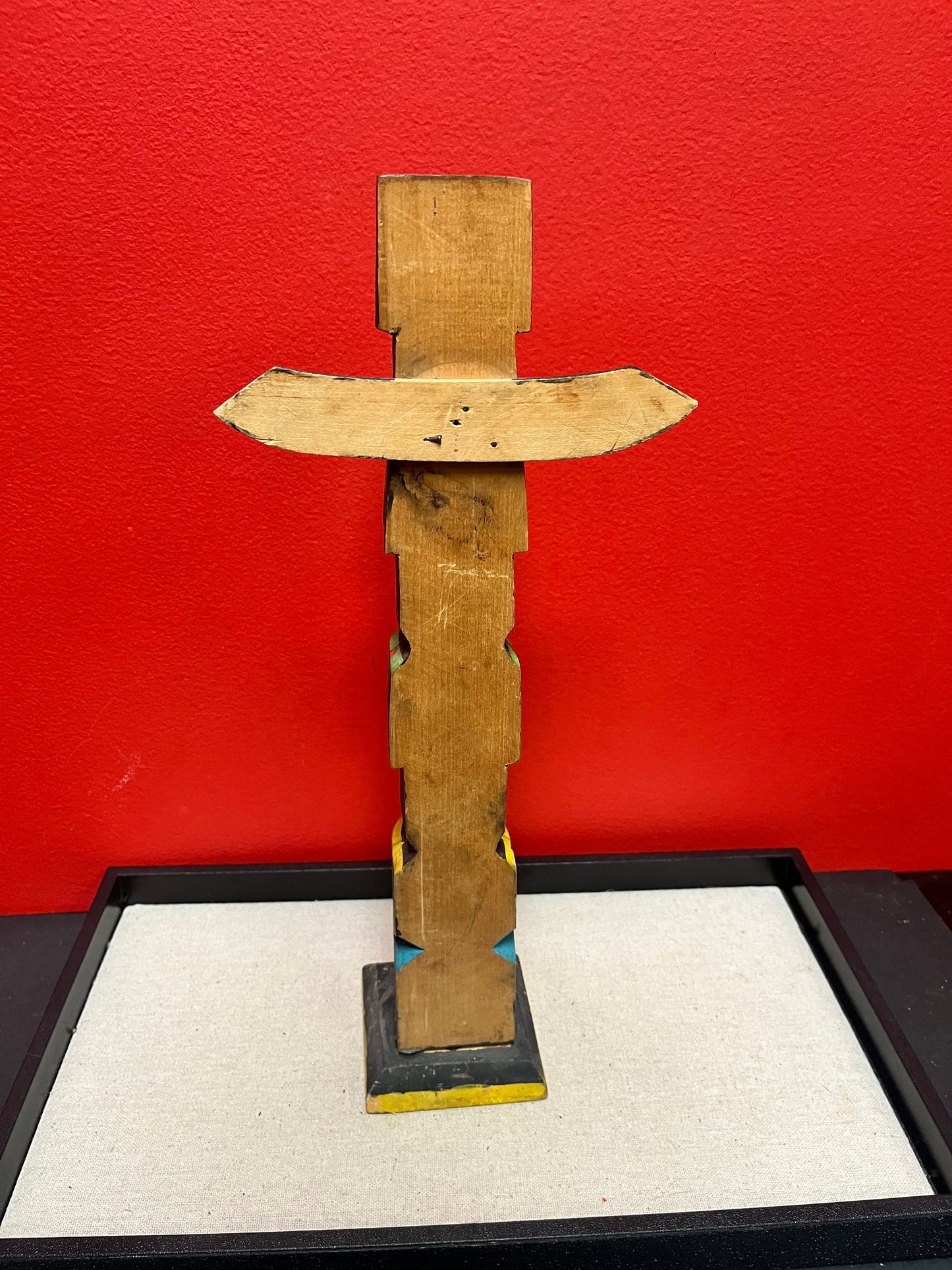 A  14 x 6 wide stunning  older primitive, signed indigenous first nations Pacific northwest coast totem pole in great condition